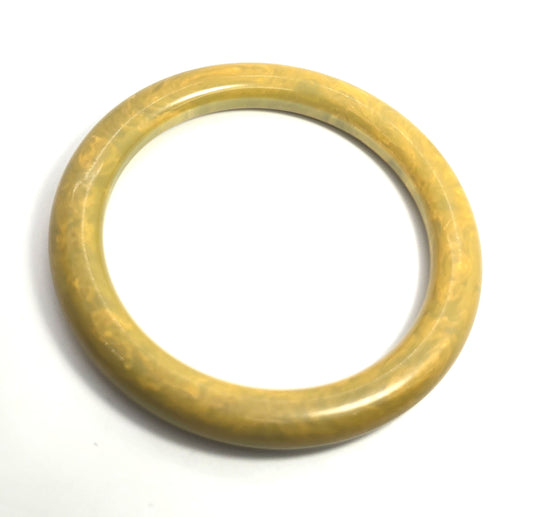 Marbled Olive yellow green swirl Bakelite thick vintage bangle bracelet tested