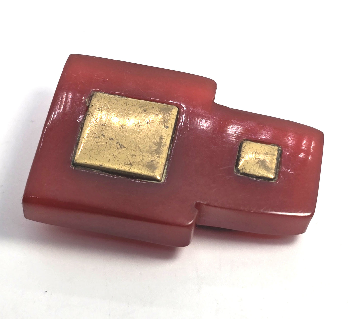 Art Deco Red Bakelite thick Modernist vintage fur dress clip