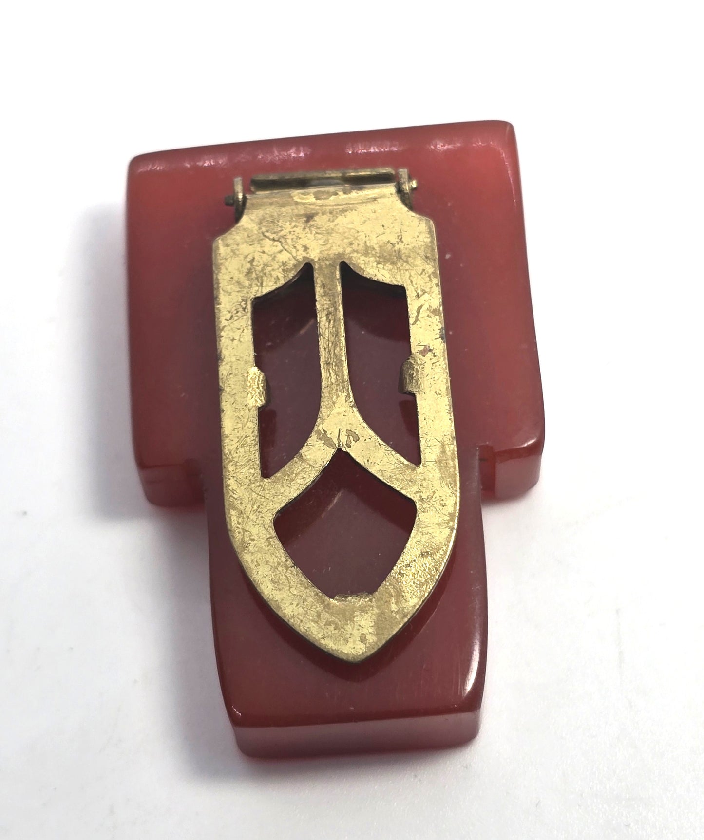 Art Deco Red Bakelite thick Modernist vintage fur dress clip