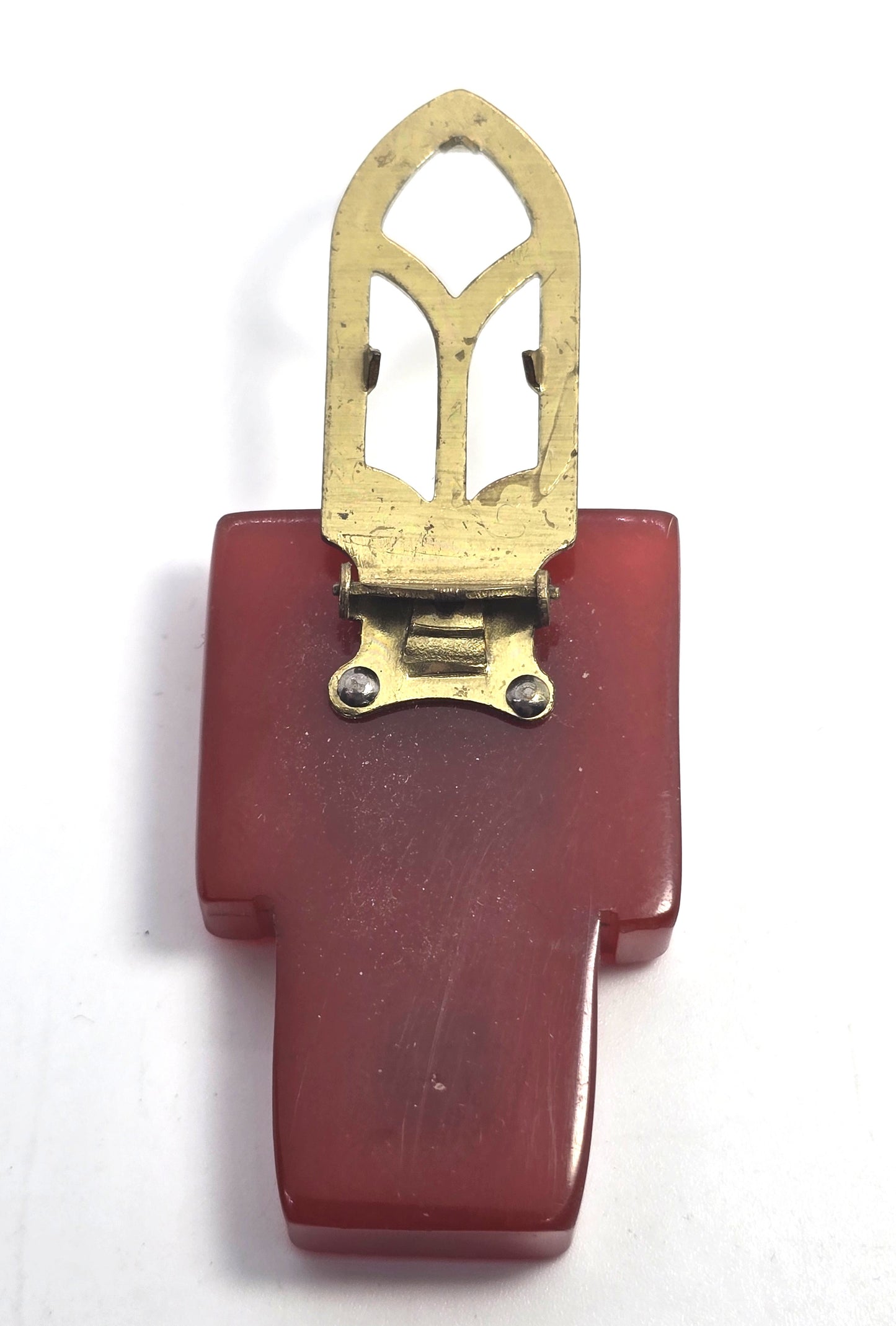 Art Deco Red Bakelite thick Modernist vintage fur dress clip