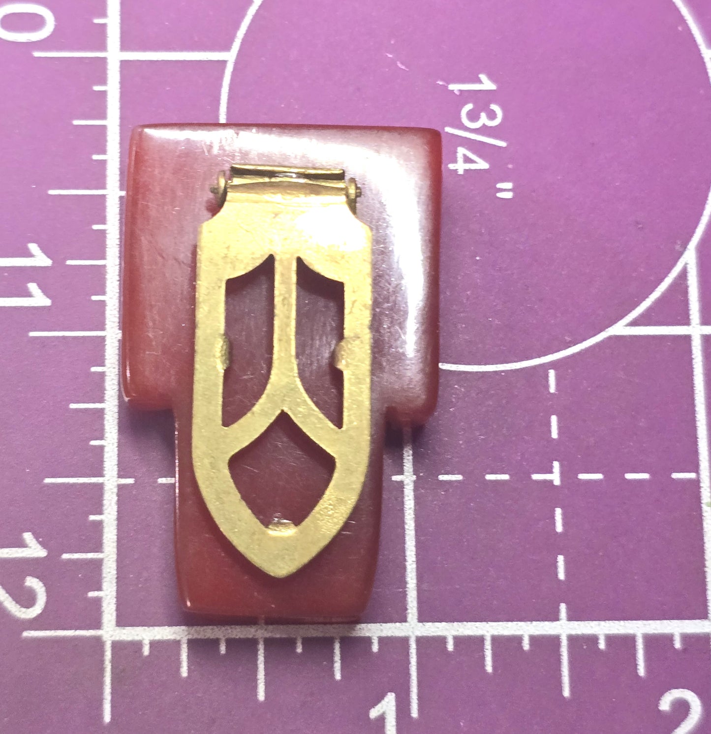 Art Deco Red Bakelite thick Modernist vintage fur dress clip