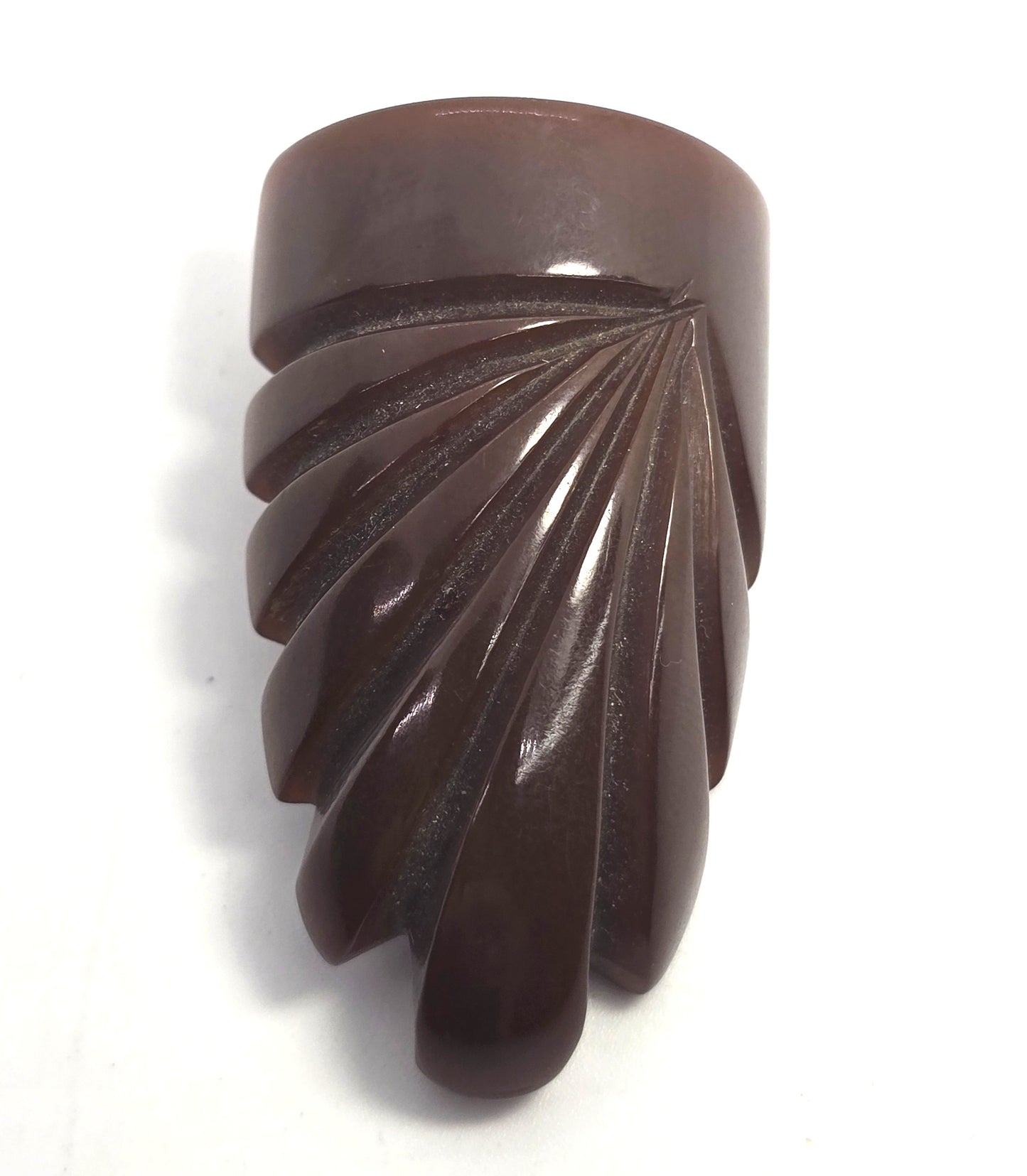 Art Deco Carved Brown Bakelite thick scalloped vintage fur dress clip