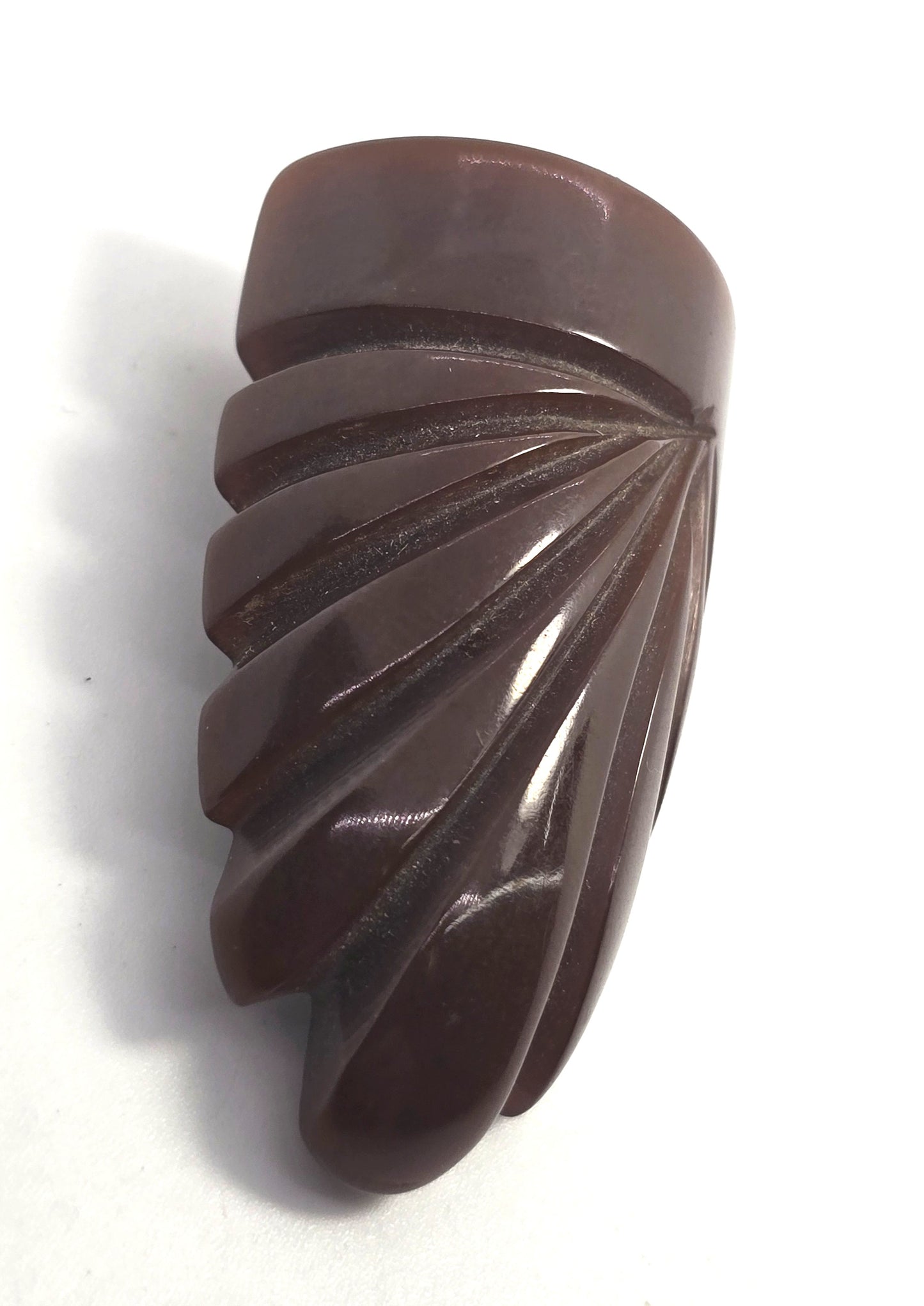 Art Deco Carved Brown Bakelite thick scalloped vintage fur dress clip