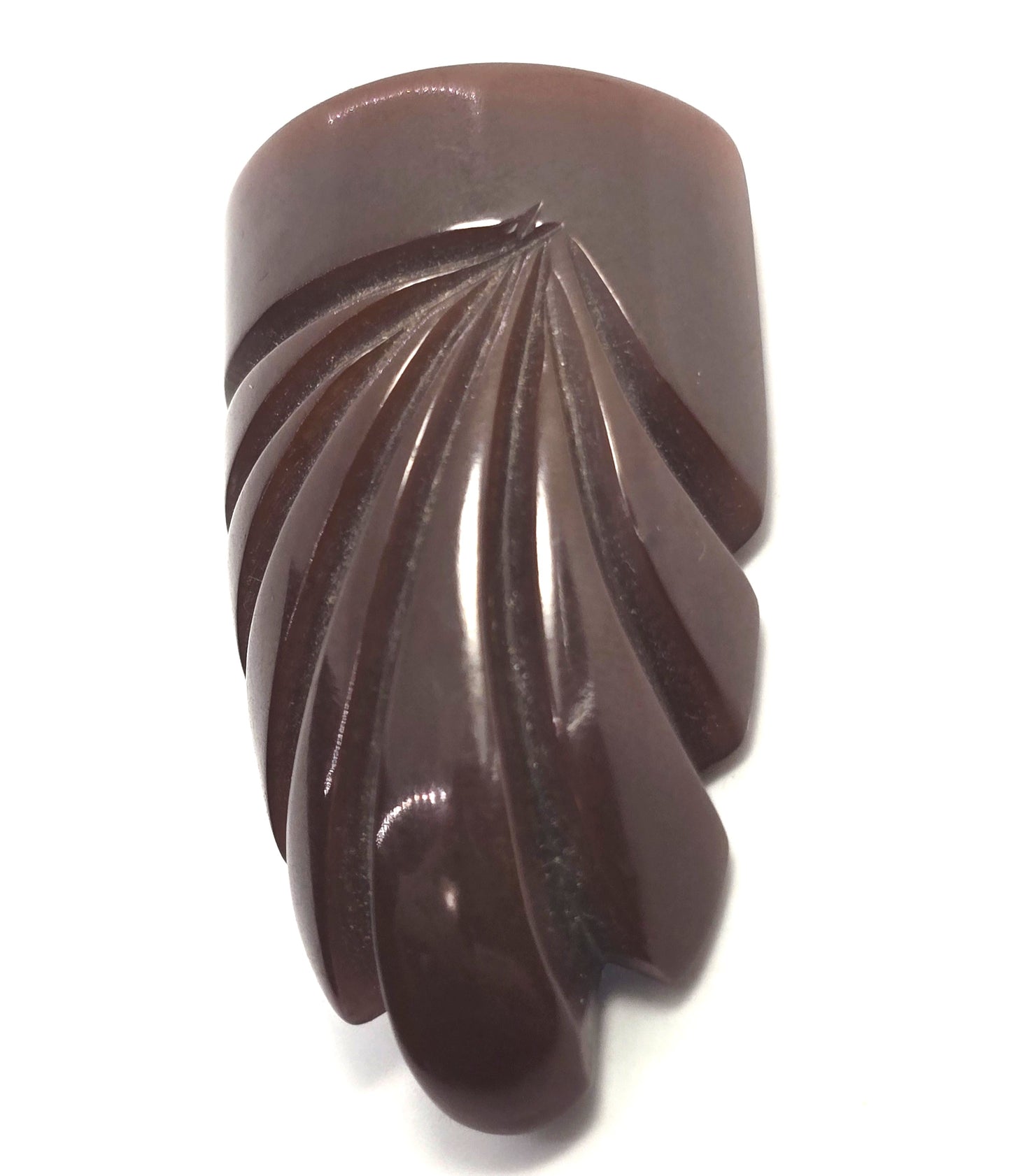 Art Deco Carved Brown Bakelite thick scalloped vintage fur dress clip