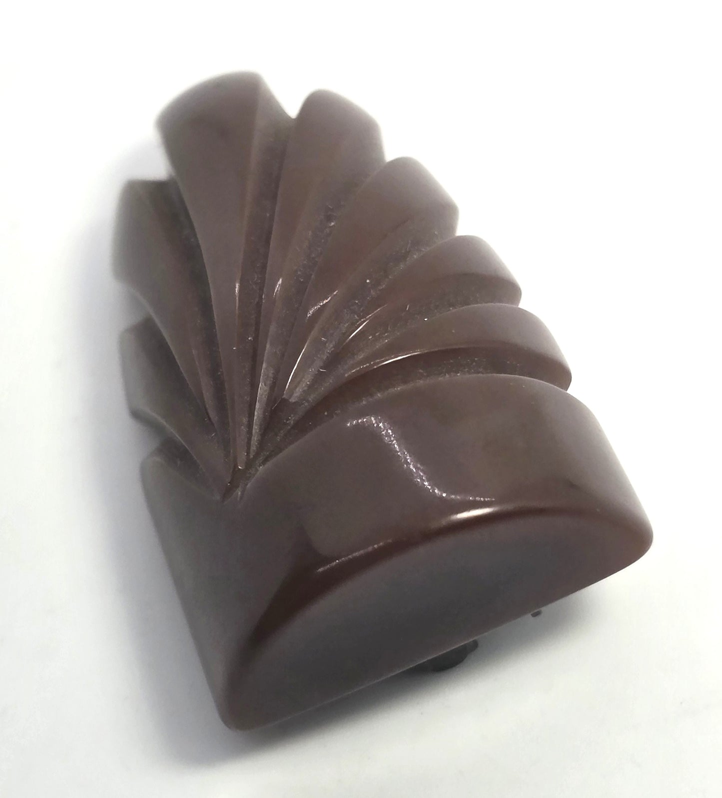 Art Deco Carved Brown Bakelite thick scalloped vintage fur dress clip