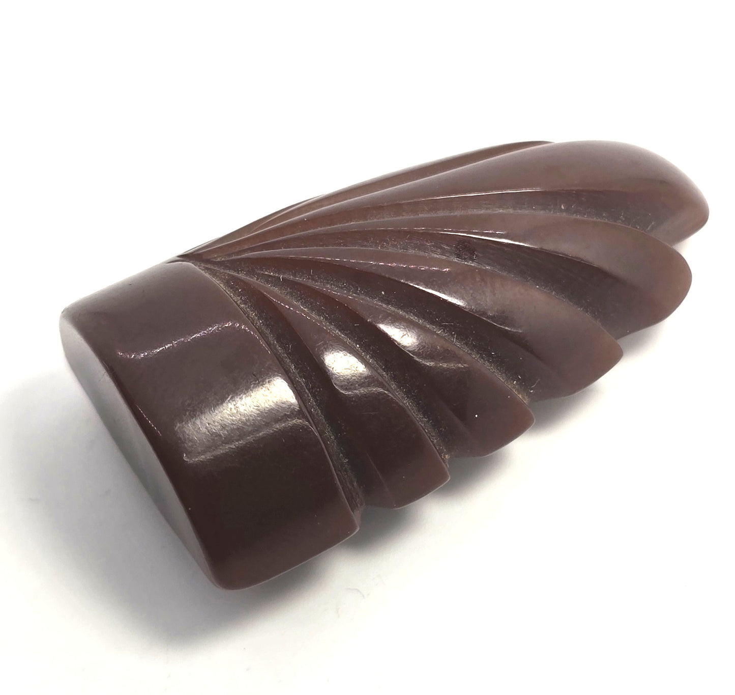 Art Deco Carved Brown Bakelite thick scalloped vintage fur dress clip