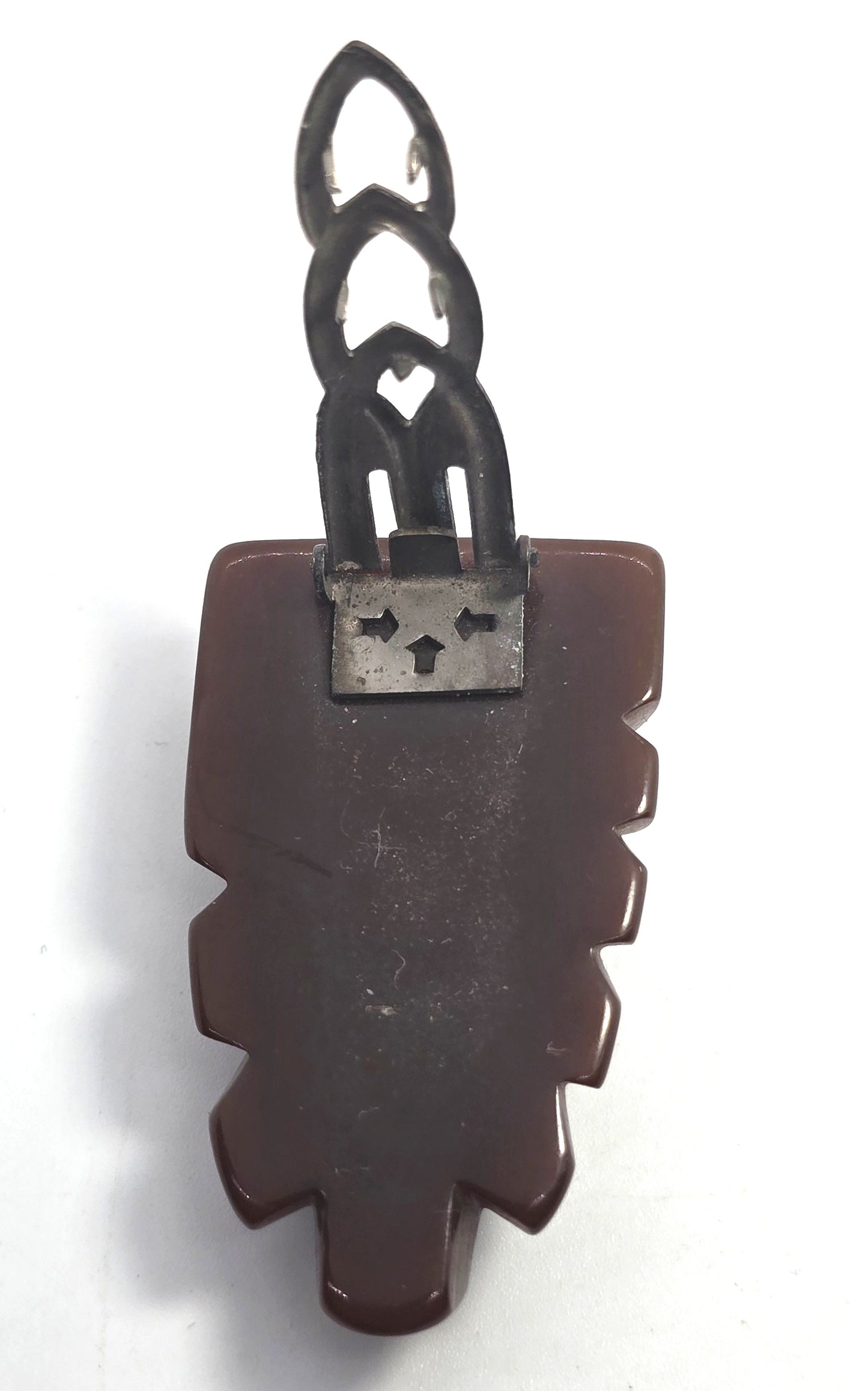 Art Deco Carved Brown Bakelite thick scalloped vintage fur dress clip