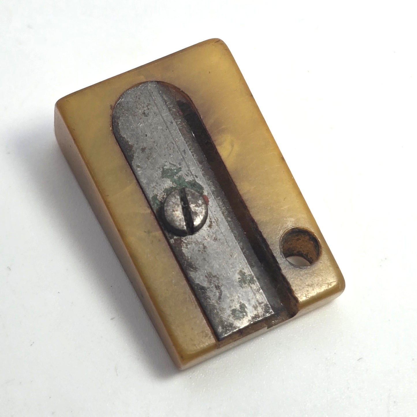 Art Deco Marbled Butterscotch Bakelite vintage pencil sharpener keychain