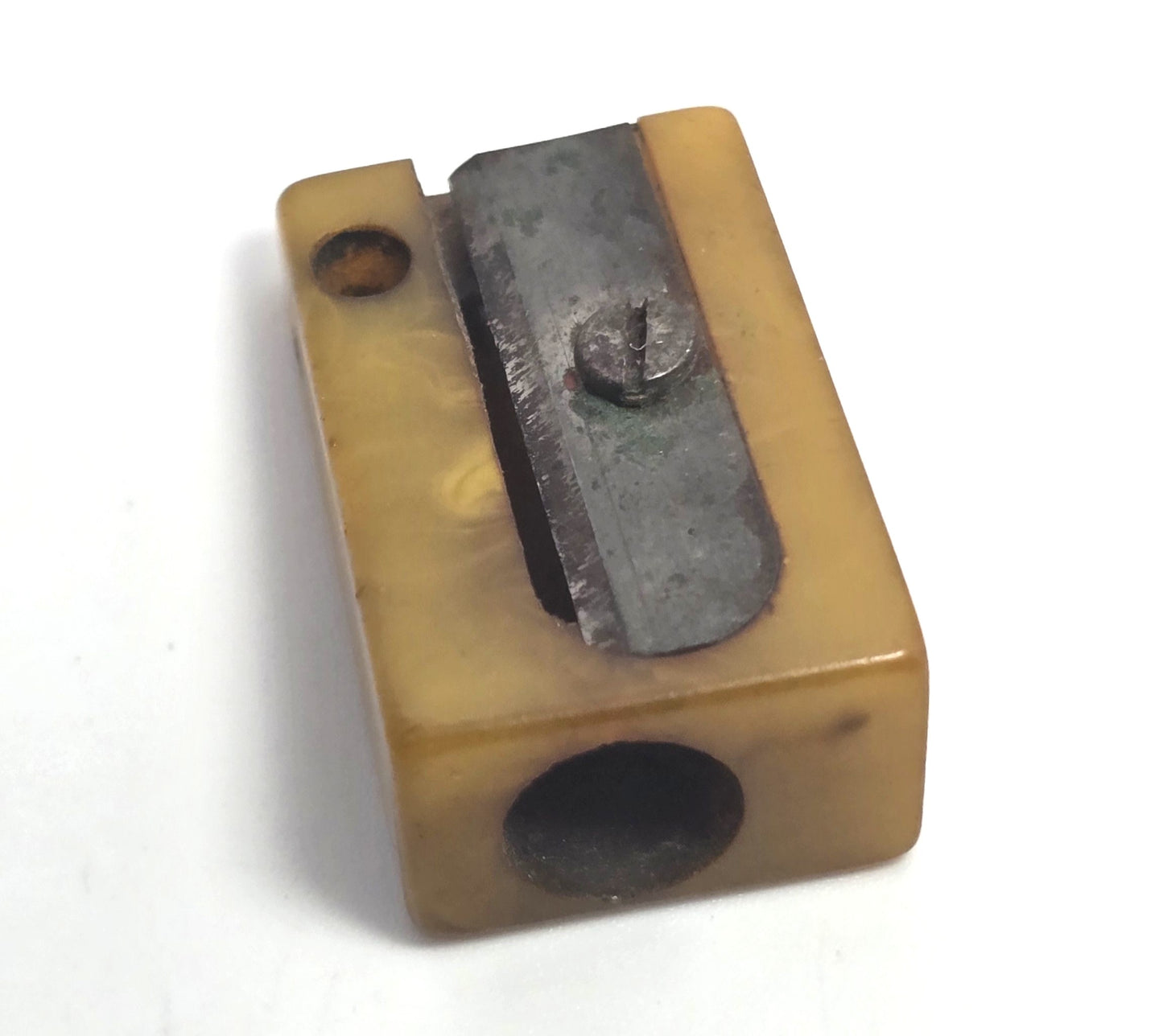 Art Deco Marbled Butterscotch Bakelite vintage pencil sharpener keychain