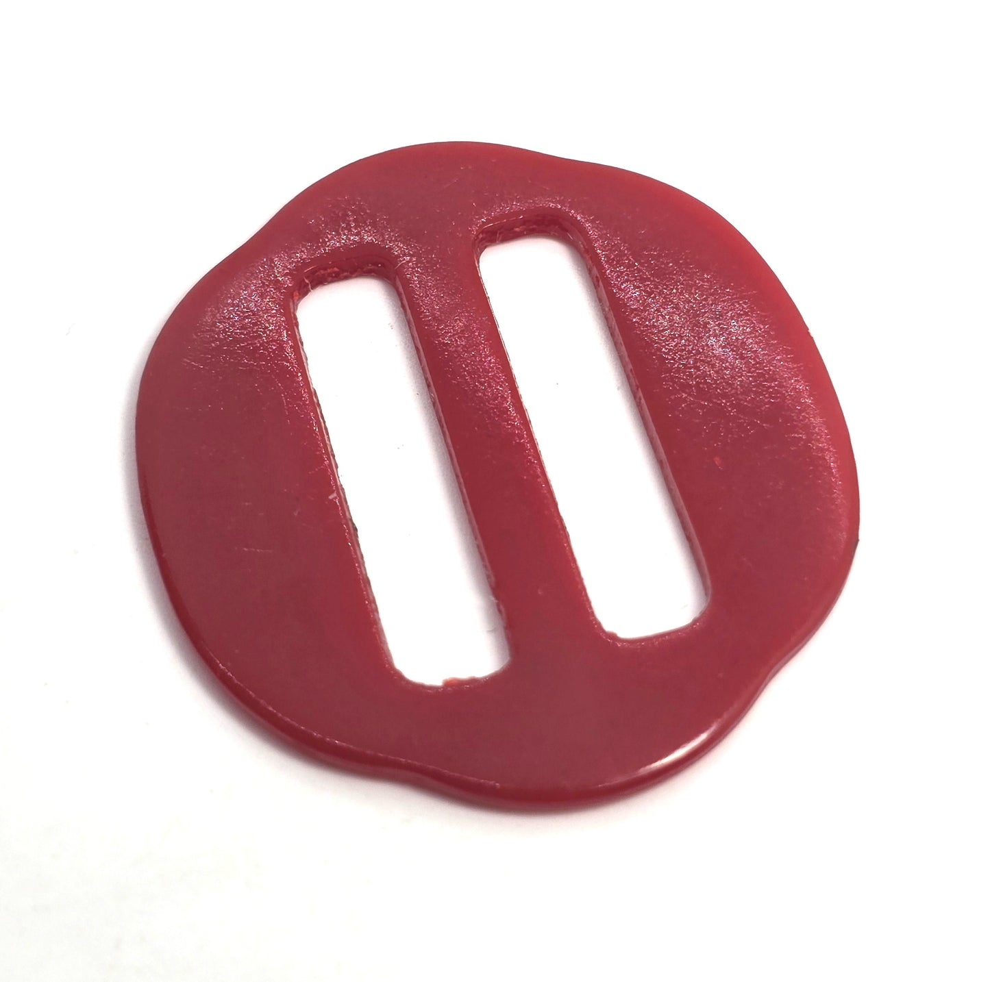 Art Deco Red Bakelite vintage small round scalloped sash belt buckle