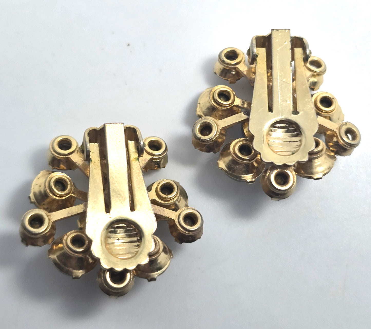 Blue Satin glass vintage blue rhinestone cluster clip on earrings