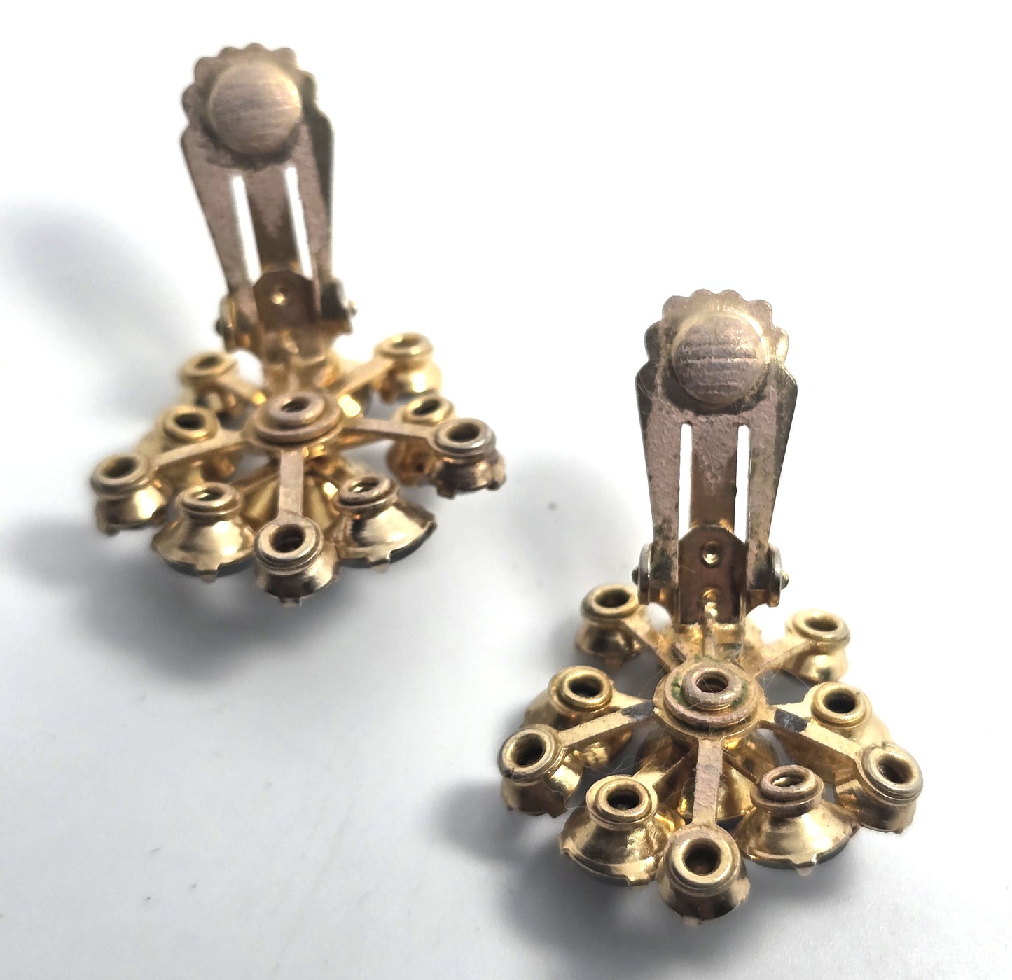 Blue Satin glass vintage blue rhinestone cluster clip on earrings