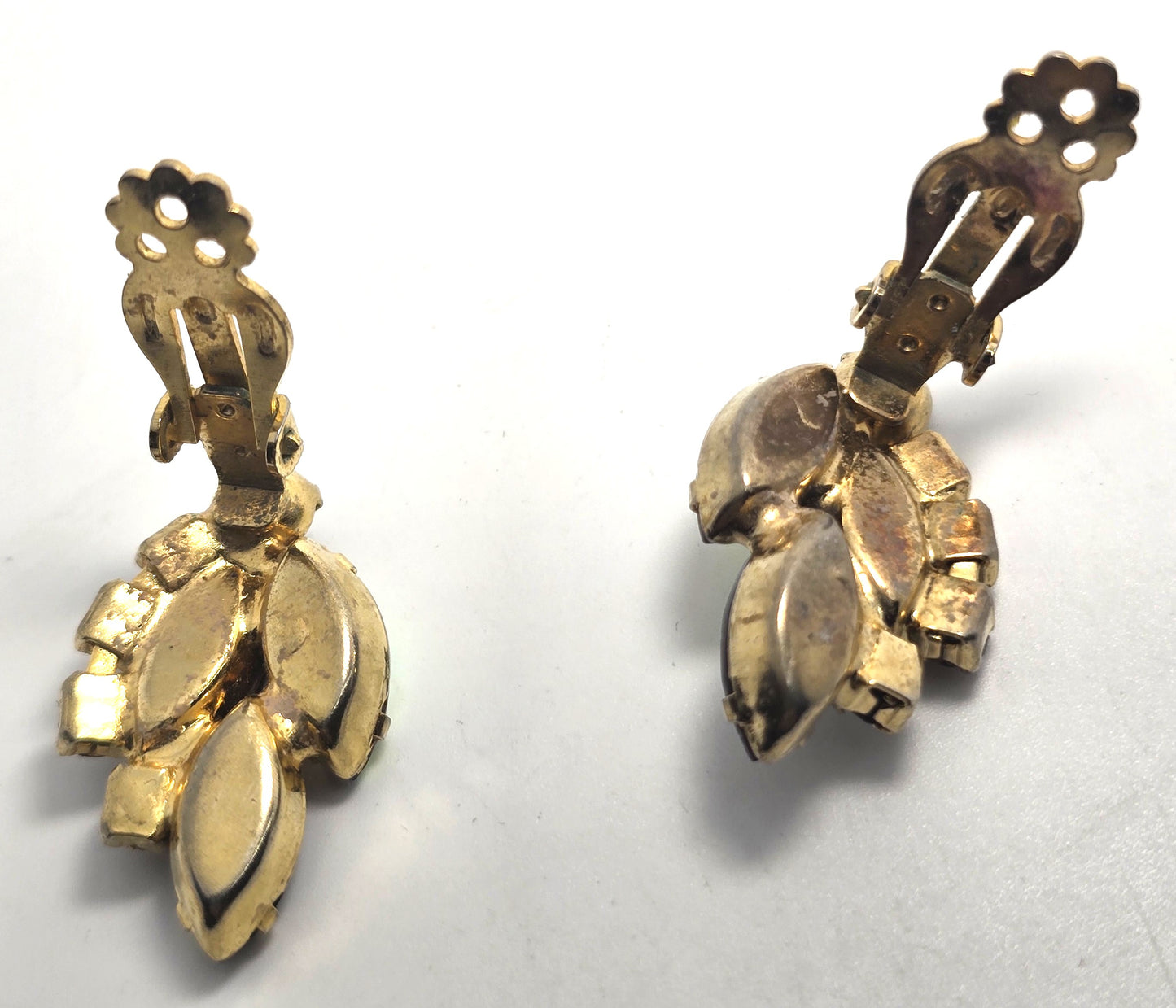 Purple and blue peacock Aurora Borealis rhinestone vintage clip on  earrings