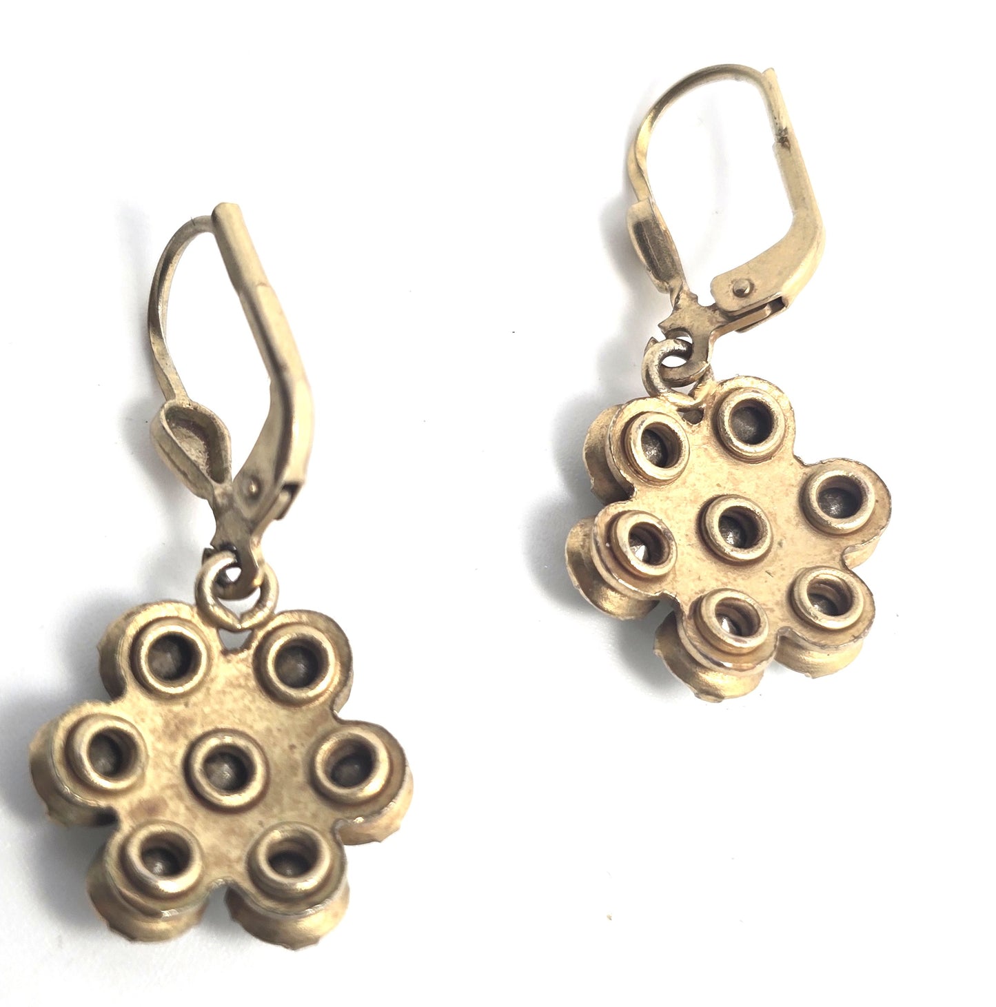 Aqua blue vintage rhinestone flower lever back earrings mid century