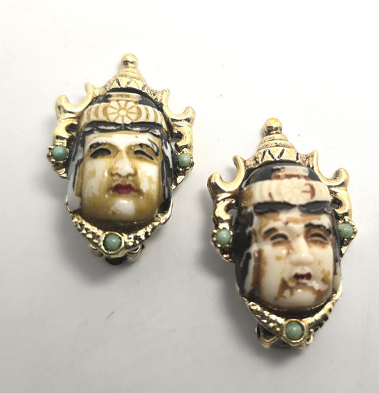 Selro Selini  Toshikane God of Happiness vintage clip on earrings DAMAGED