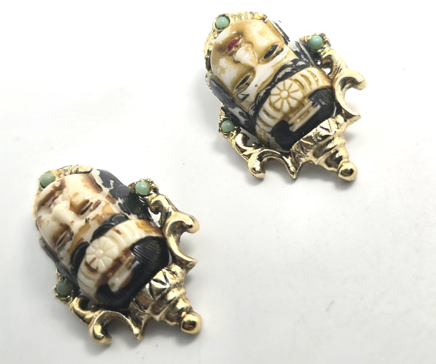 Selro Selini  Toshikane God of Happiness vintage clip on earrings DAMAGED