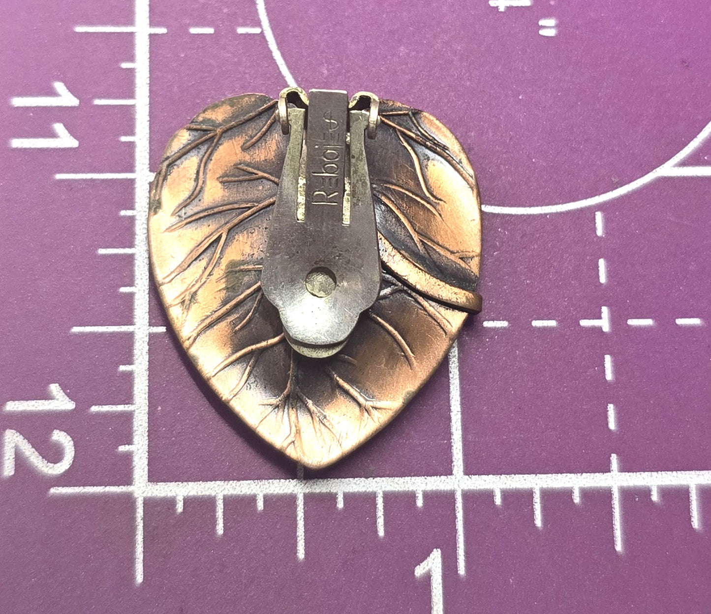 Mexican Copper Frank Rebajes Mid Century Modernist leaf  vintage clip on earrings