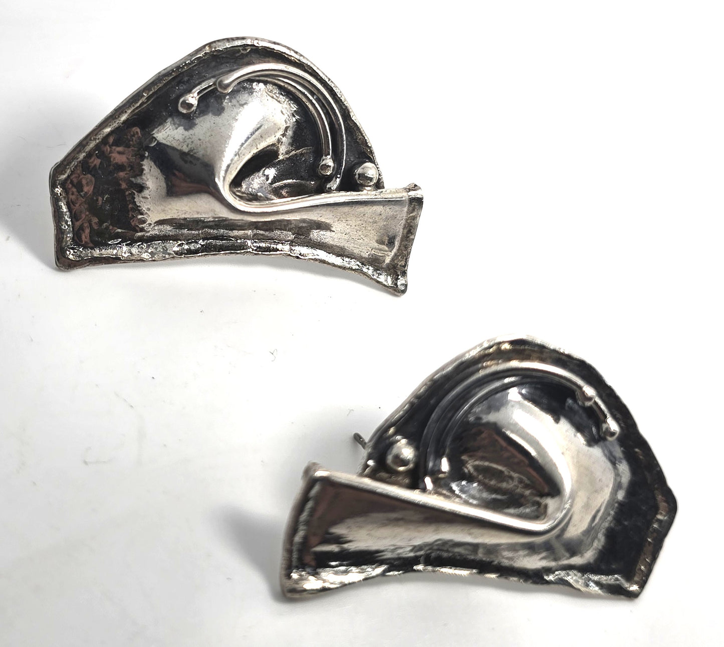Modernist  retro silver toned retro vintage large cluster earrings