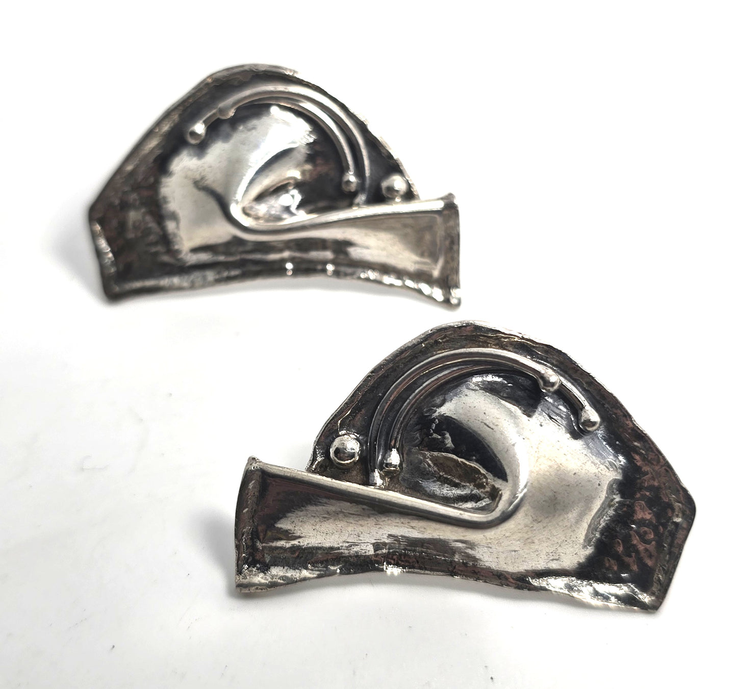 Modernist  retro silver toned retro vintage large cluster earrings