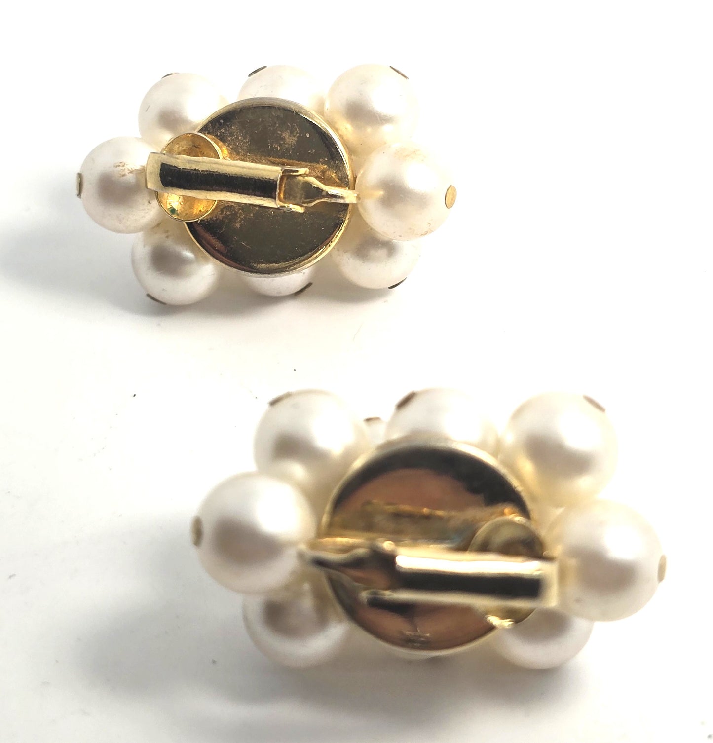 Faux white pearl beaded cluster gold toned clip on vintage earrings