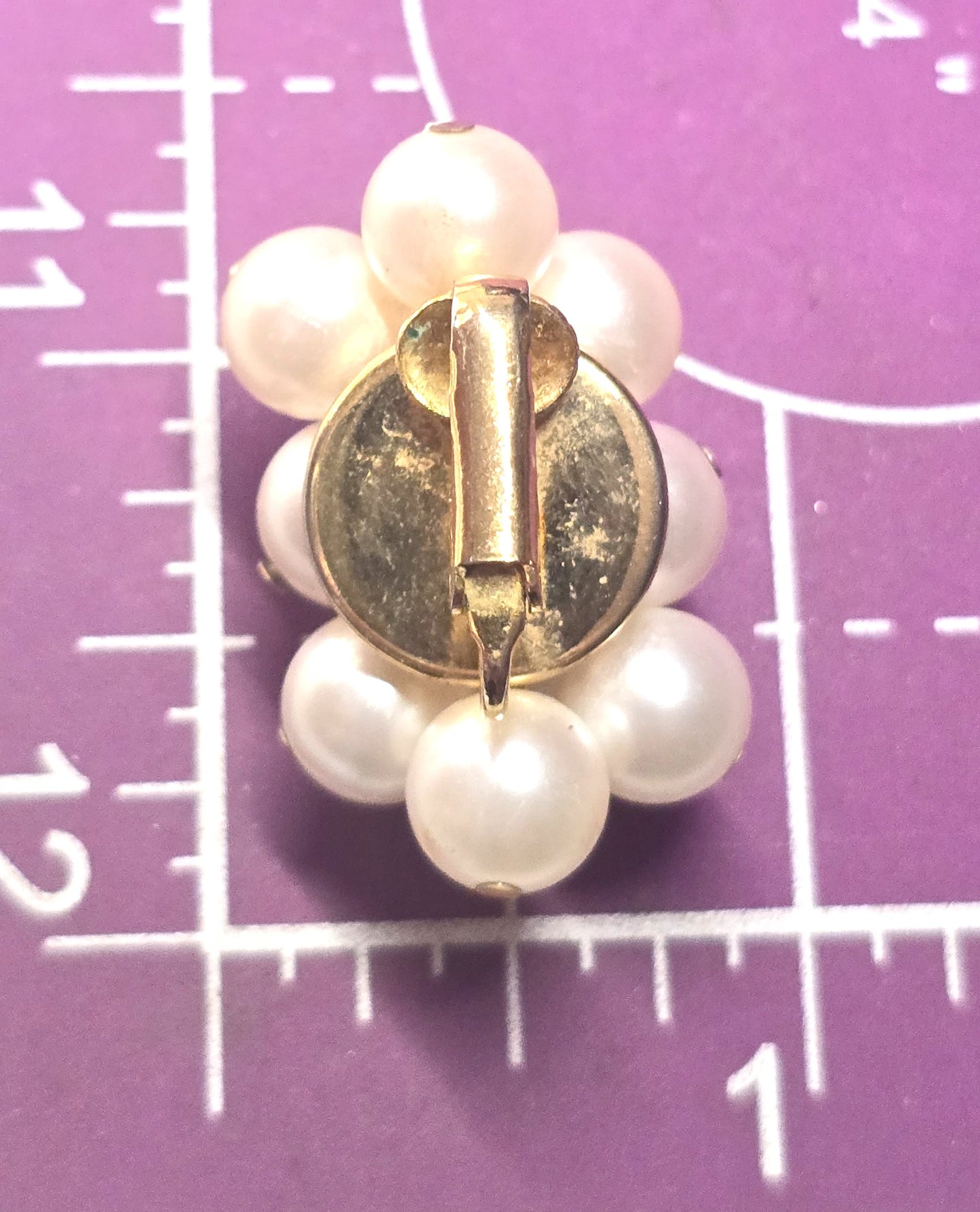 Faux white pearl beaded cluster gold toned clip on vintage earrings