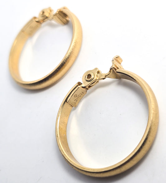 Monet gold toned vintage 1980's retro clip on large hoop earrings