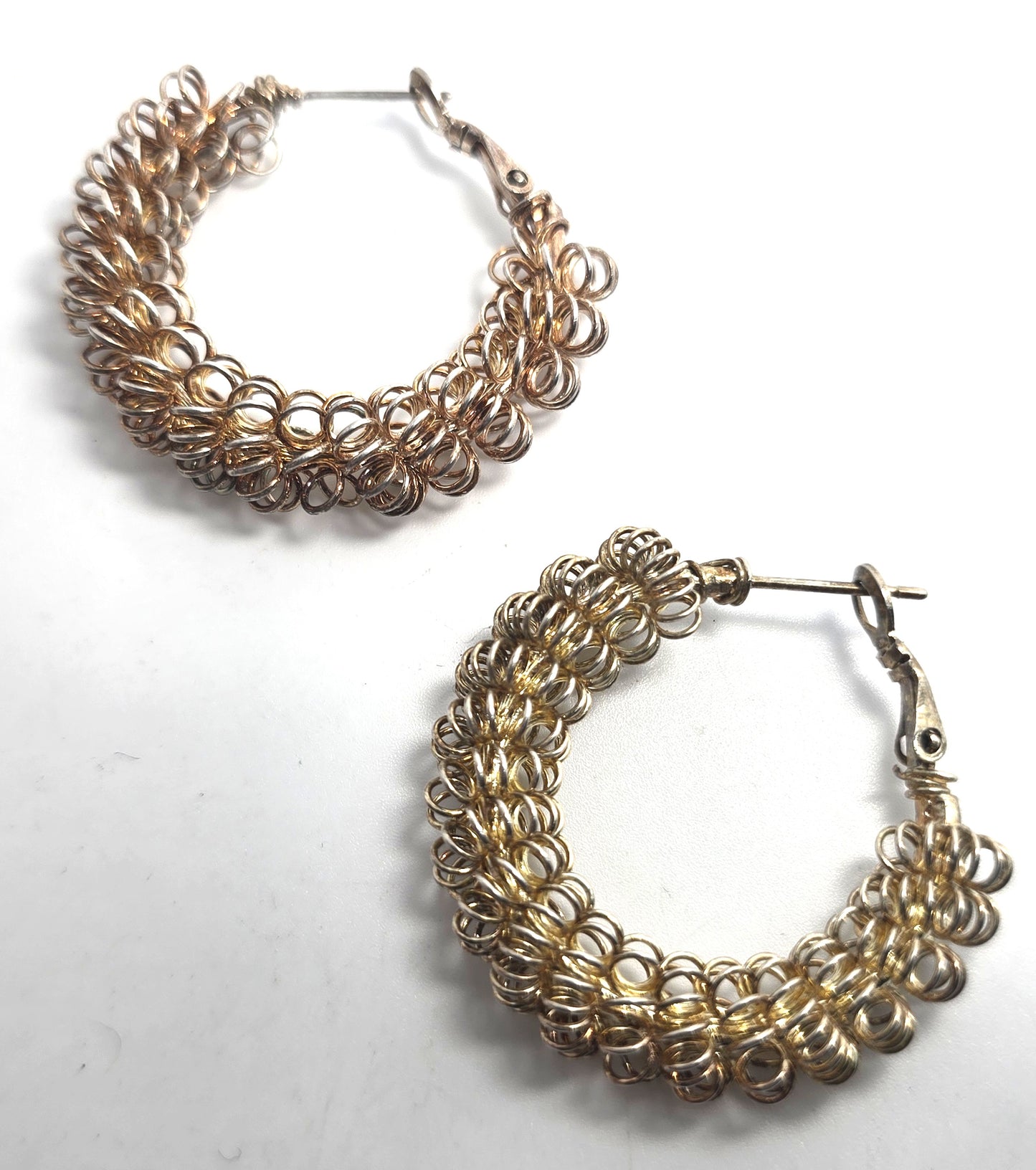Silver plated vermeil atomic spiral gold toned vintage 1980's large hoop earrings