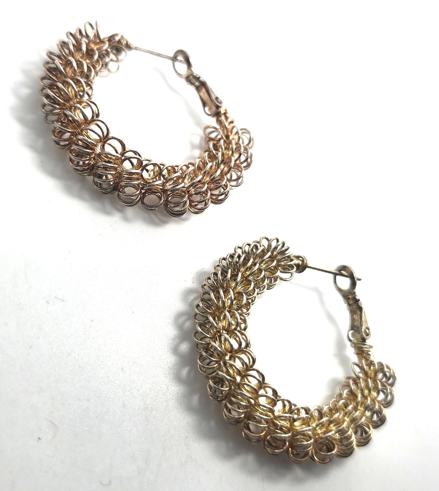 Silver plated vermeil atomic spiral gold toned vintage 1980's large hoop earrings