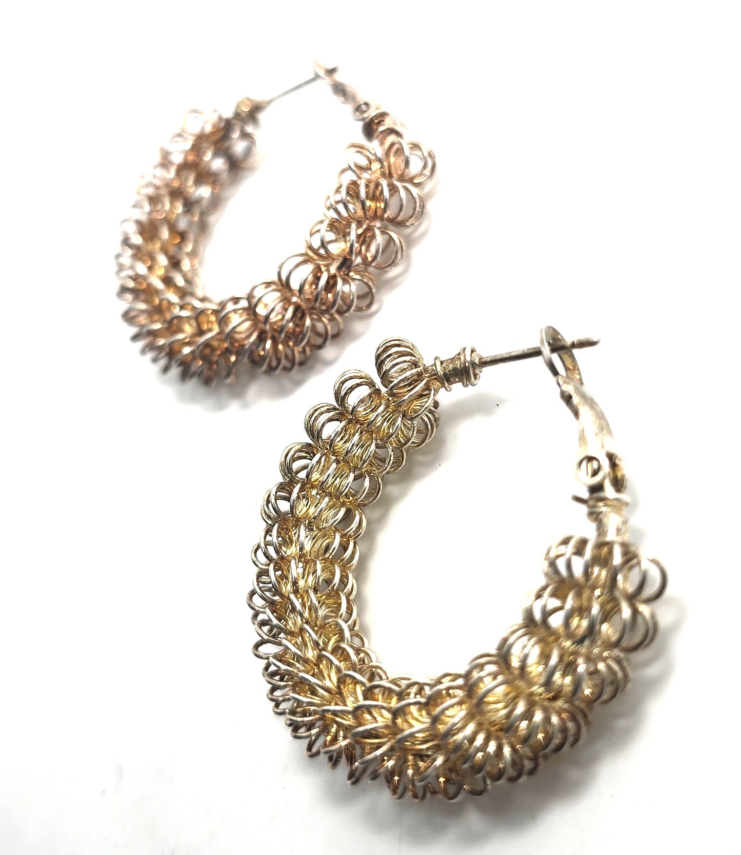 Silver plated vermeil atomic spiral gold toned vintage 1980's large hoop earrings
