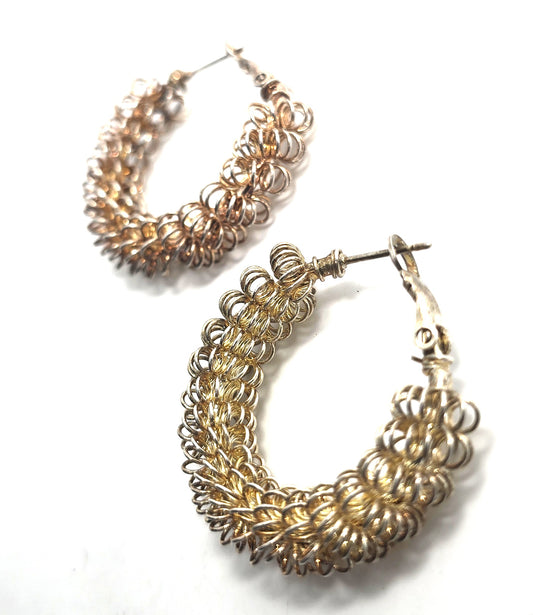 Silver plated vermeil atomic spiral gold toned vintage 1980's large hoop earrings