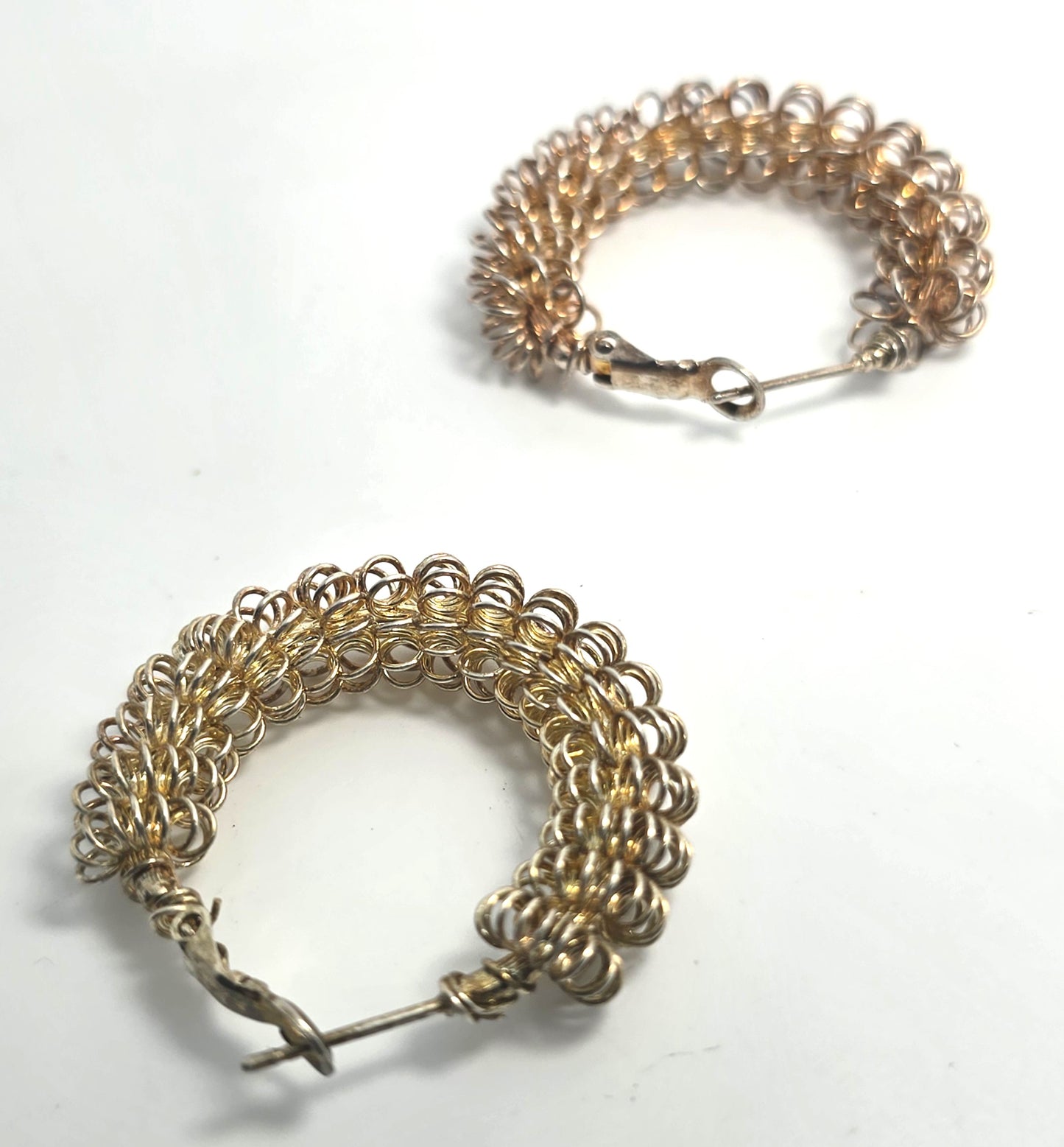 Silver plated vermeil atomic spiral gold toned vintage 1980's large hoop earrings