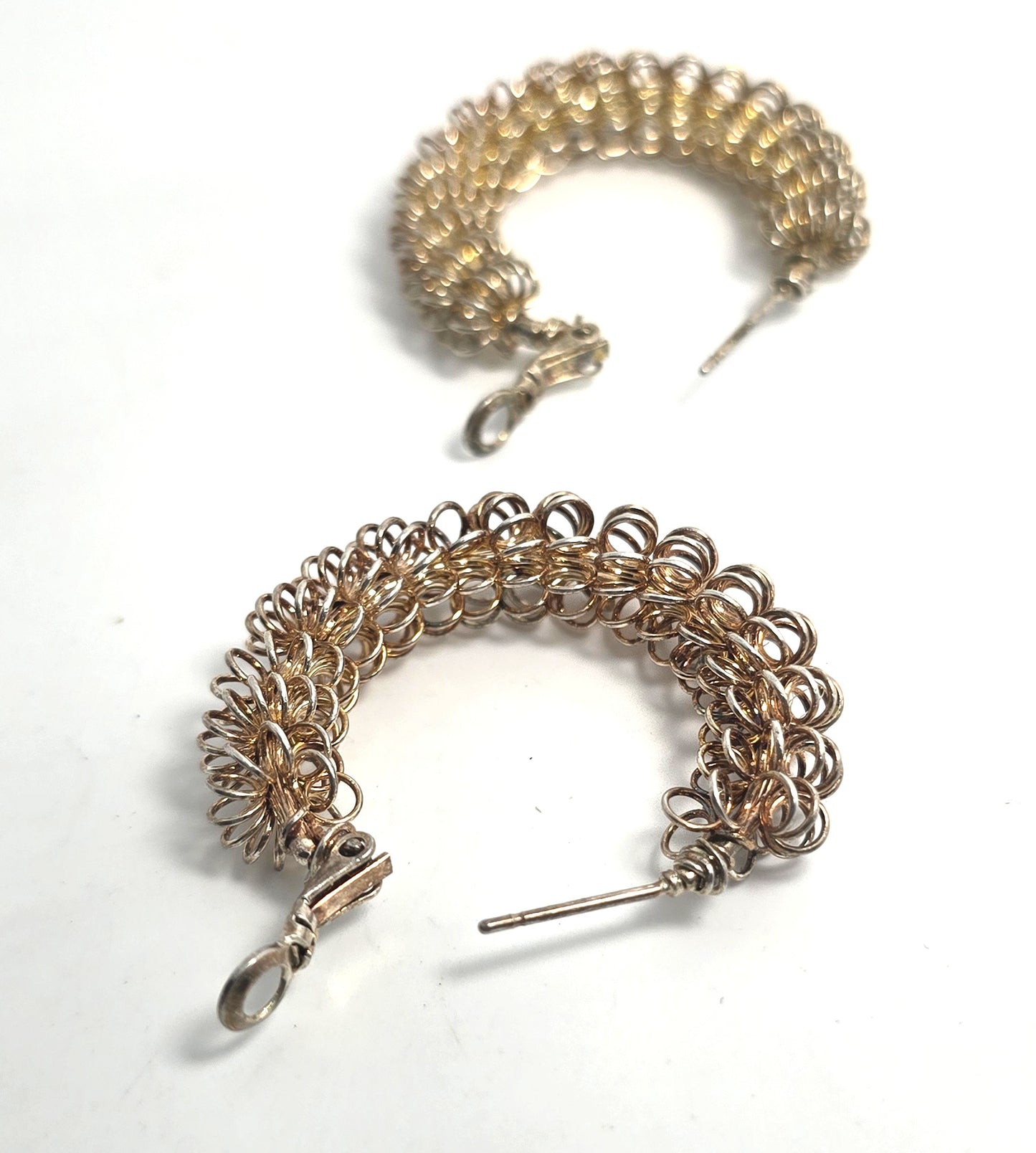 Silver plated vermeil atomic spiral gold toned vintage 1980's large hoop earrings