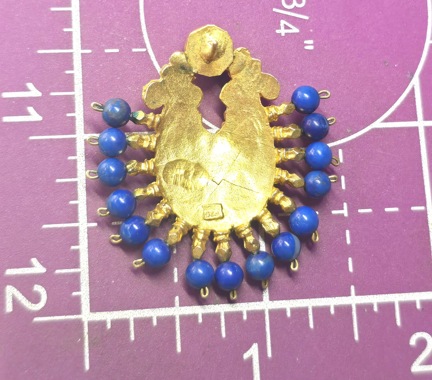 Ottoman style dyed dark blue quartz Turkish gold over sterling silver harem earrings