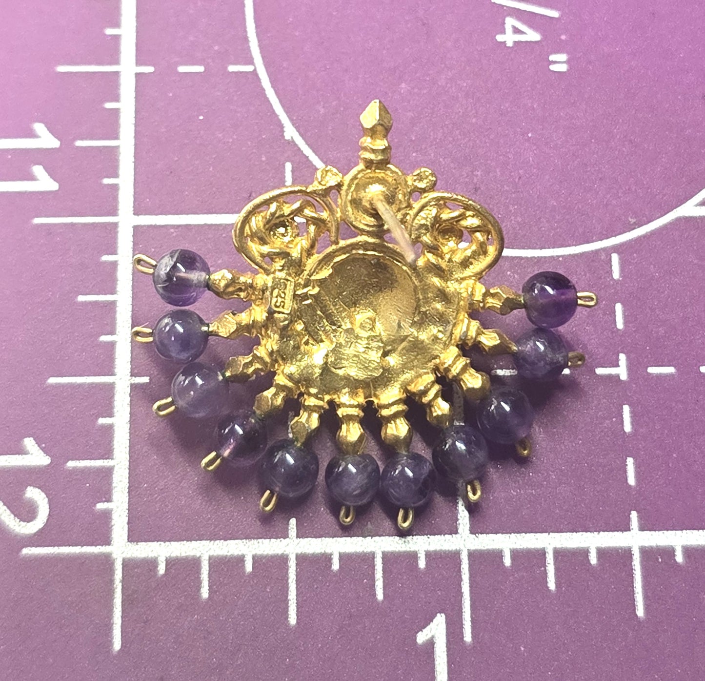 Ottoman style amethyst Turkish fan gold over sterling silver harem earrings