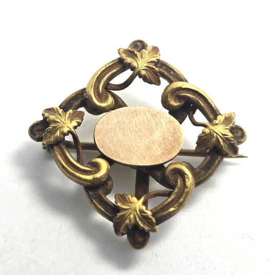 Antique yellow gold filled vintage leaf watch fob brooch blank plate no Monogram