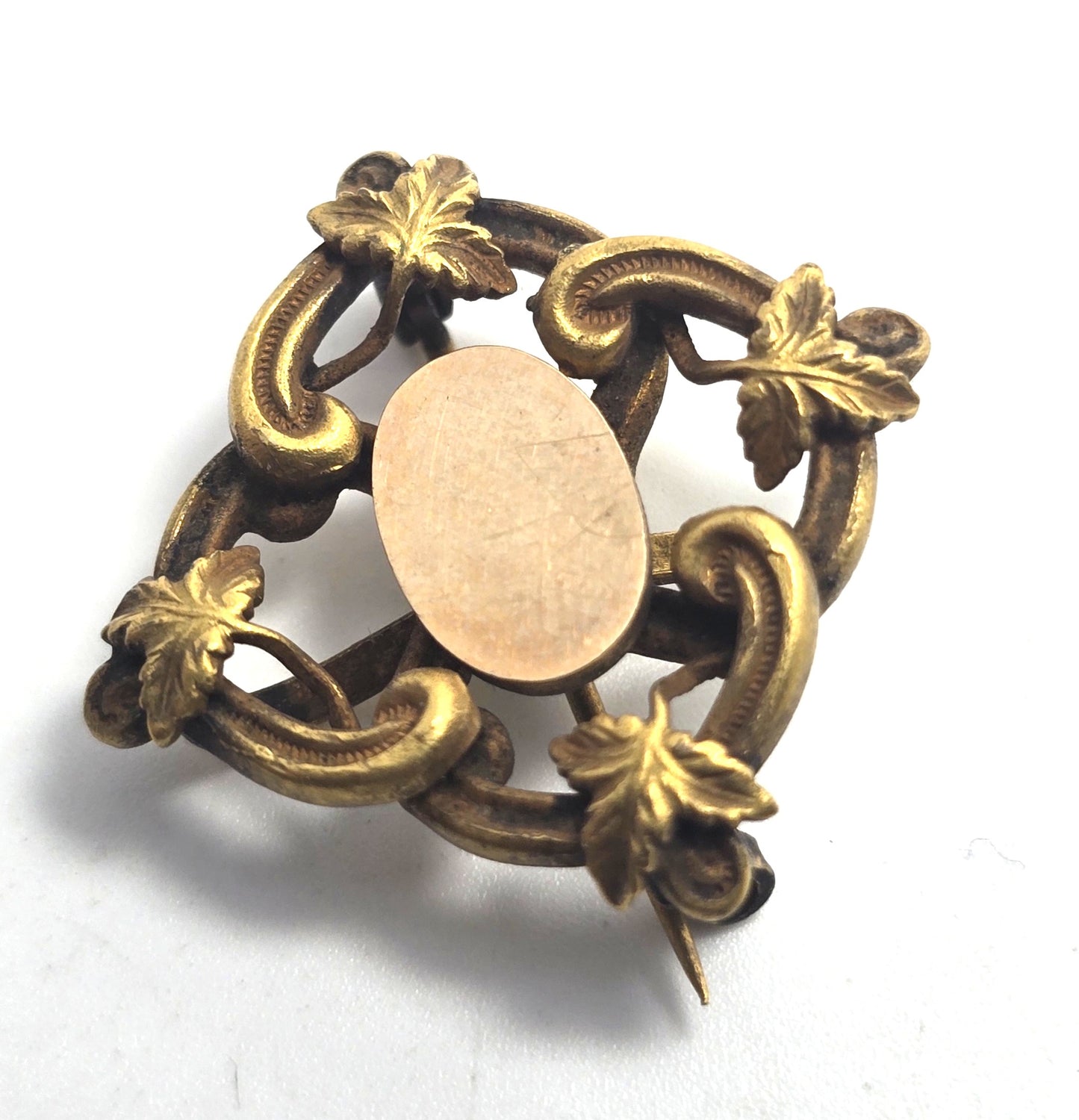 Antique yellow gold filled vintage leaf watch fob brooch blank plate no Monogram