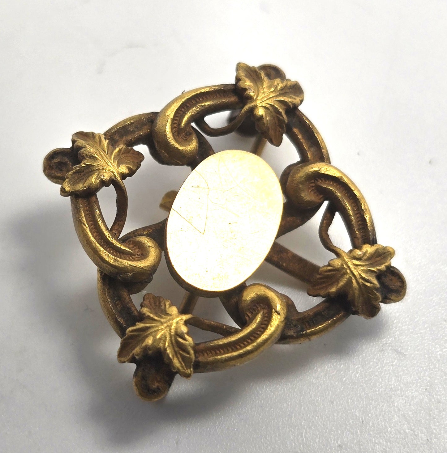 Antique yellow gold filled vintage leaf watch fob brooch blank plate no Monogram