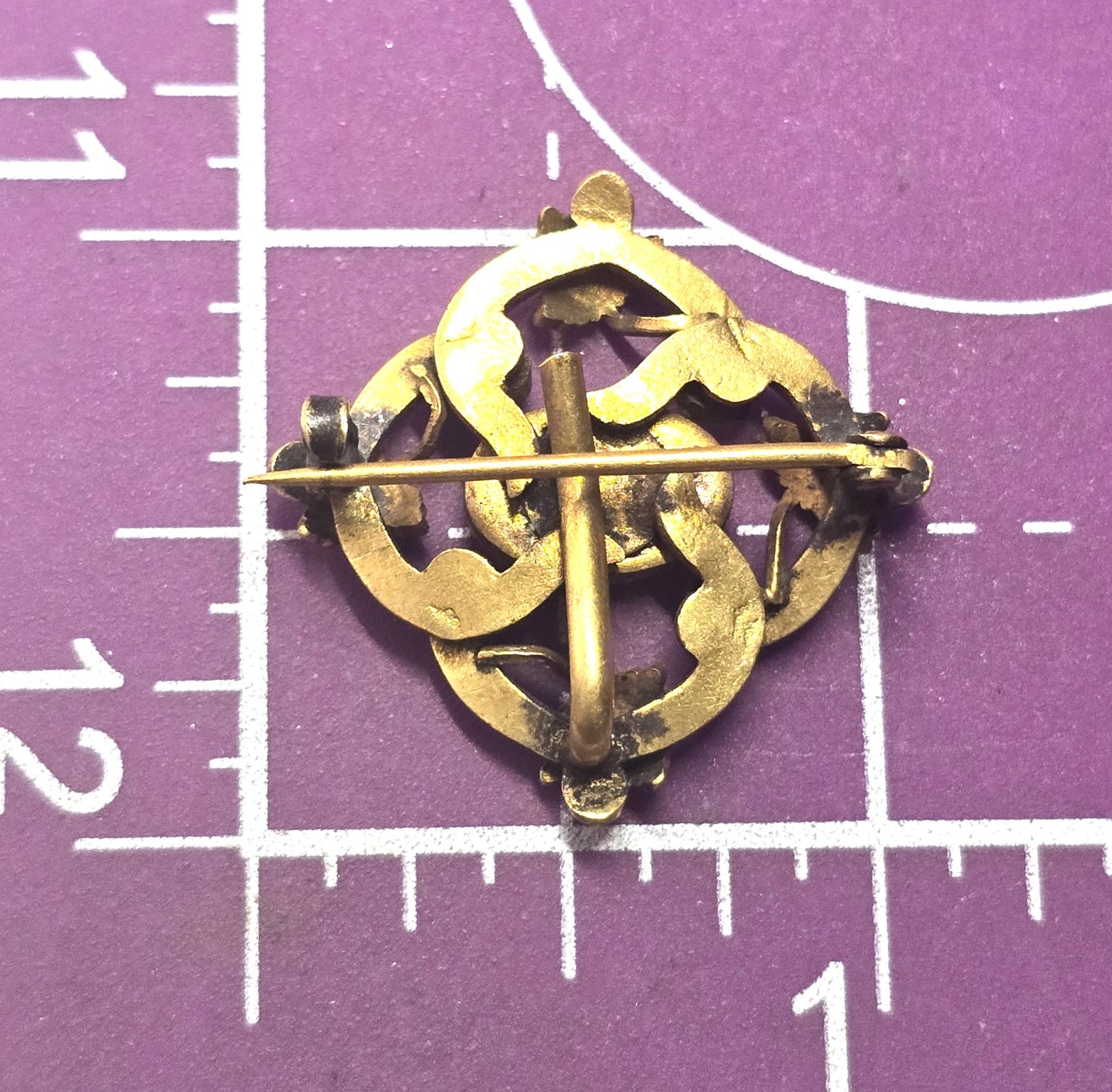 Antique yellow gold filled vintage leaf watch fob brooch blank plate no Monogram