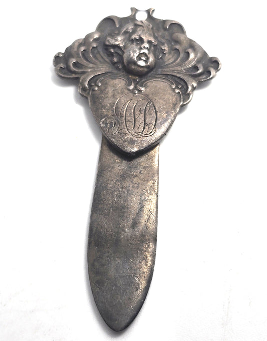 Gorham antique Victorian cupid cherub putti sterling silver 1800's bookmark