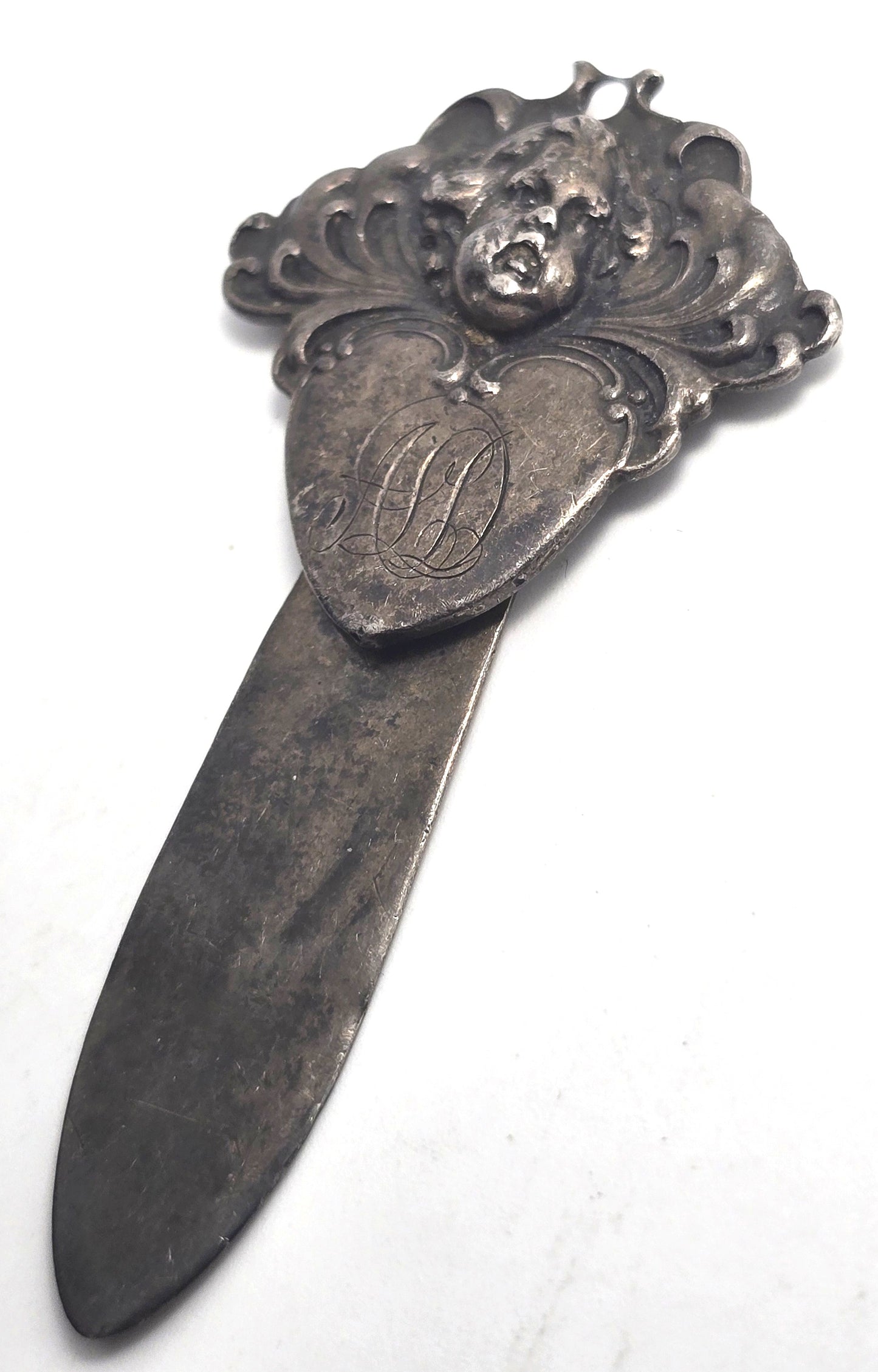 Gorham antique Victorian cupid cherub putti sterling silver 1800's bookmark