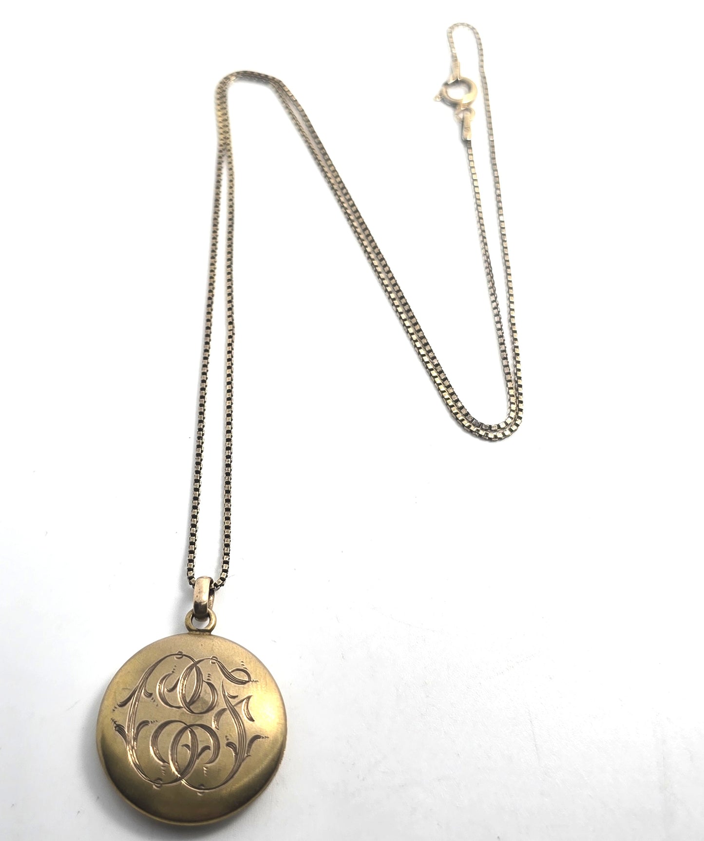 Antique Yellow Gold Filled Victorian CF monogram etched locket necklace