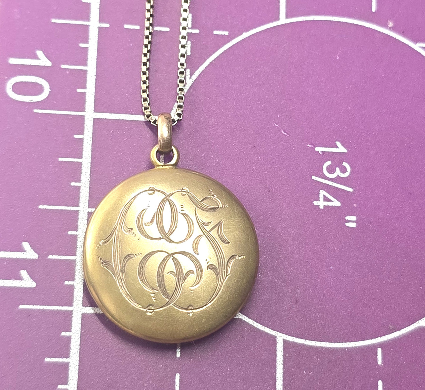 Antique Yellow Gold Filled Victorian CF monogram etched locket necklace