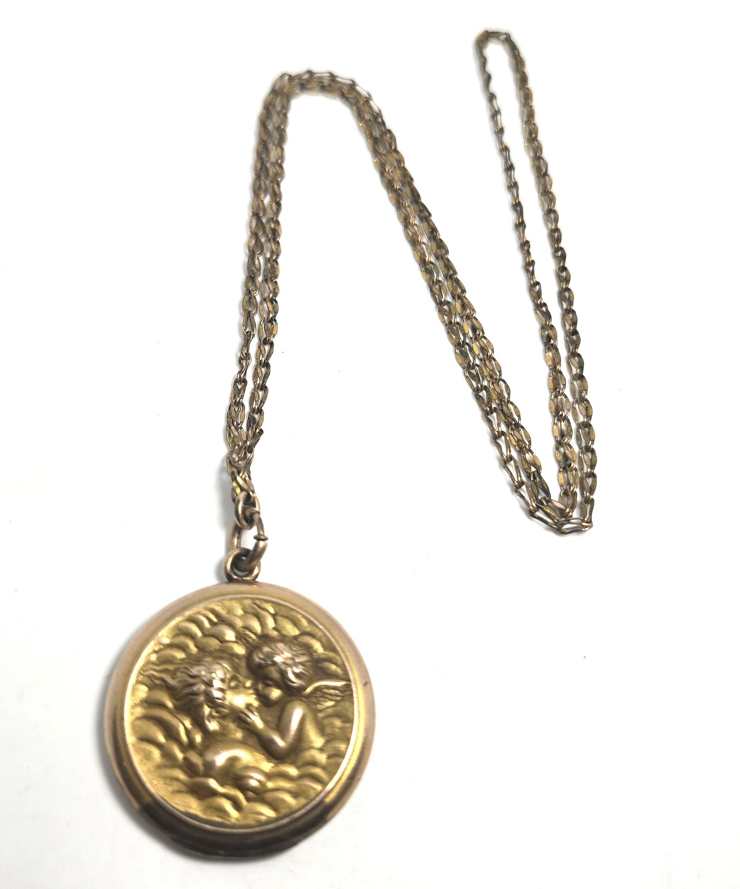 Cupid Kissing Venus Antique Yellow Gold Filled Victorian Locket necklace