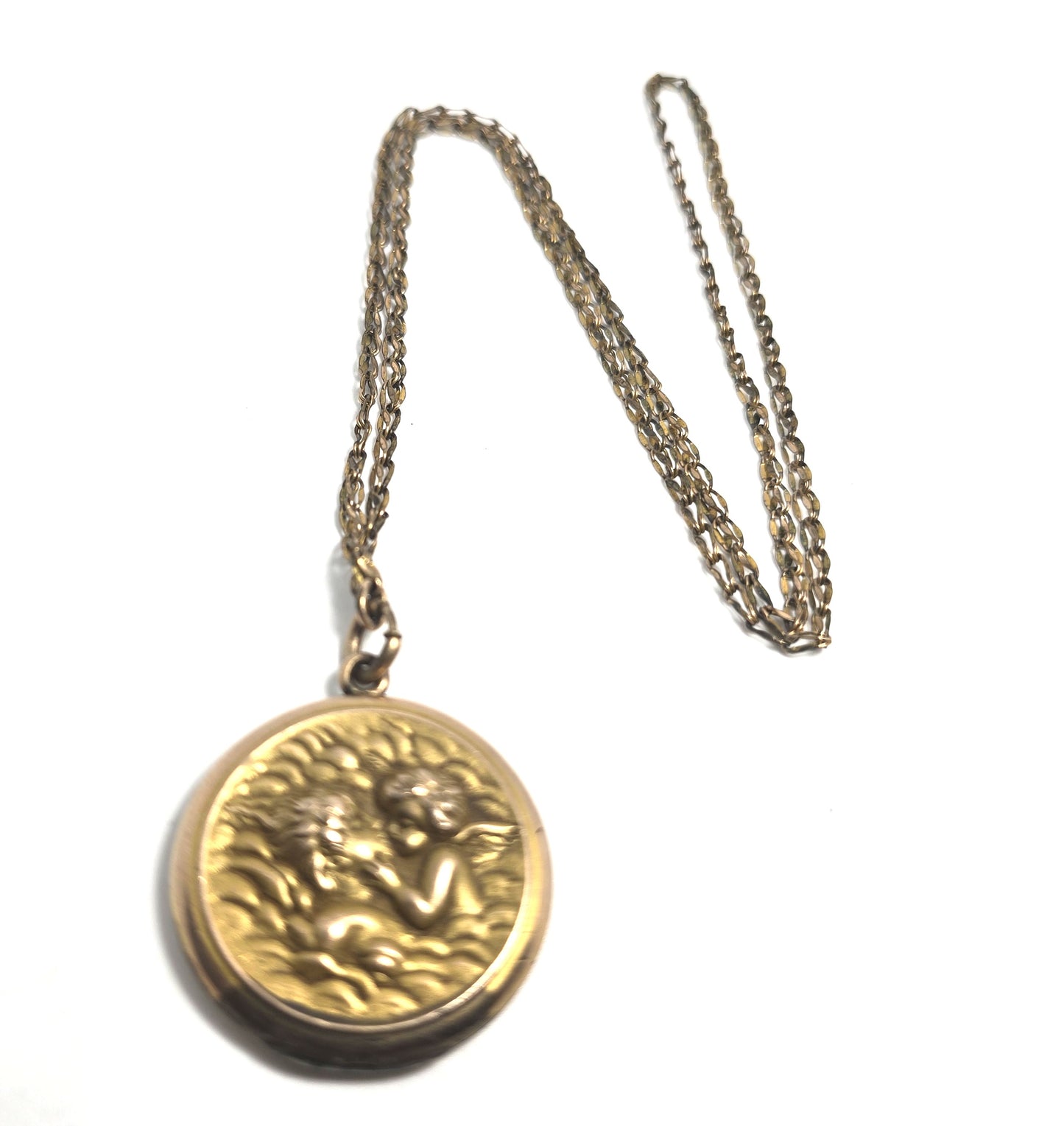 Cupid Kissing Venus Antique Yellow Gold Filled Victorian Locket necklace
