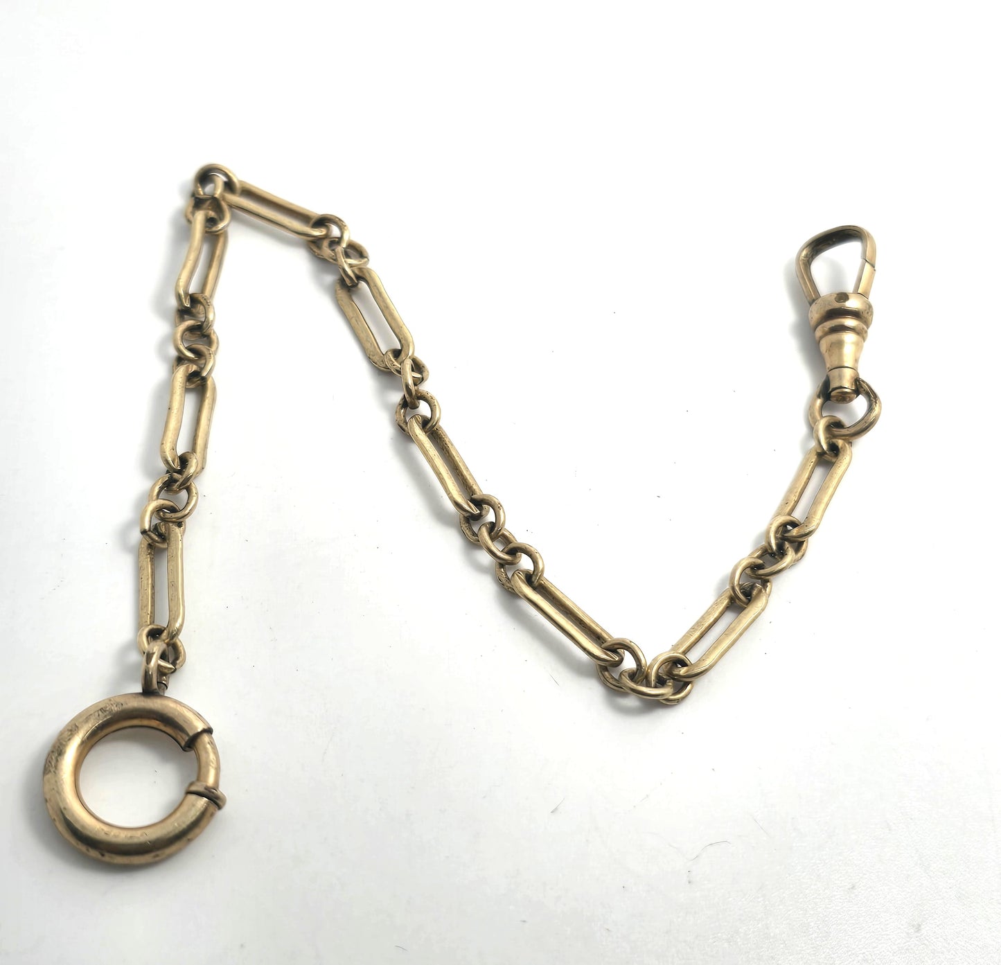Krementz antique yellow gold filled trombone link 7 inch long  watch chain