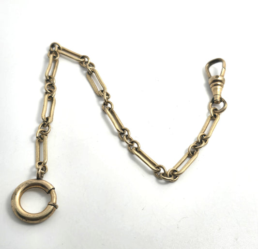 Krementz antique yellow gold filled trombone link 7 inch long  watch chain