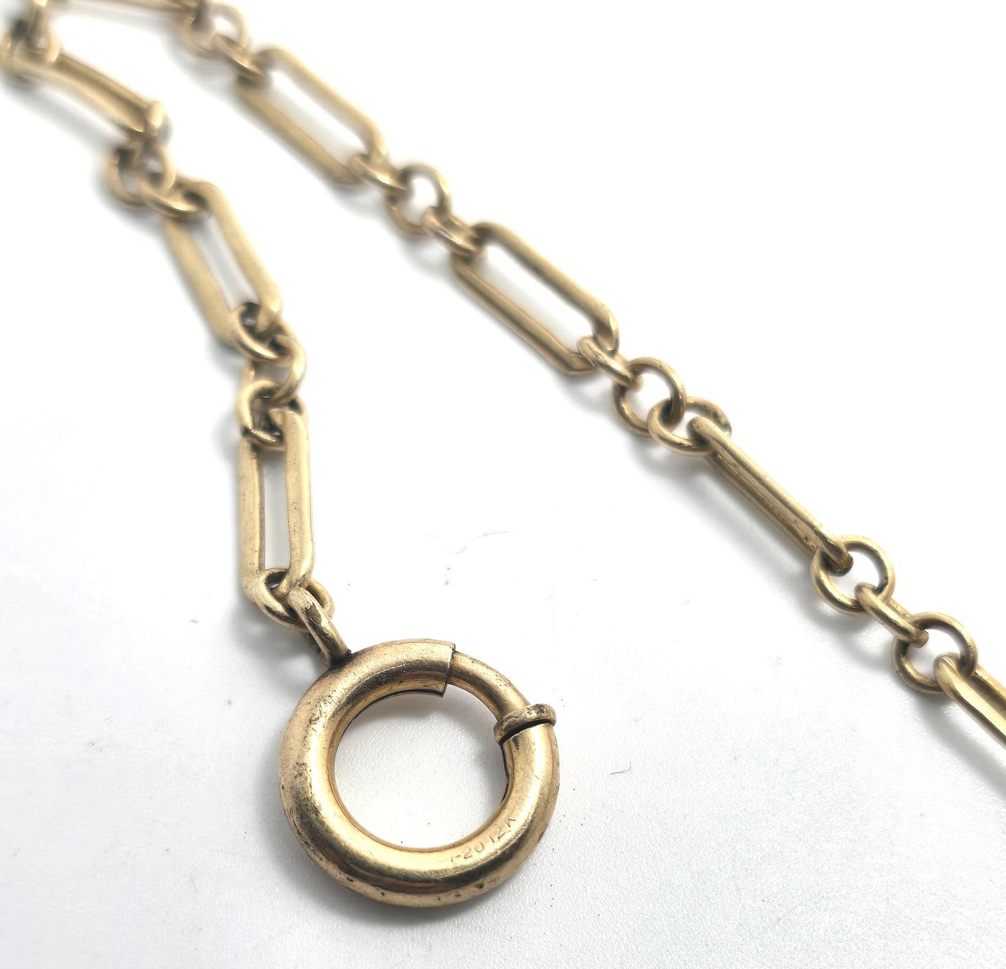 Krementz antique yellow gold filled trombone link 7 inch long  watch chain