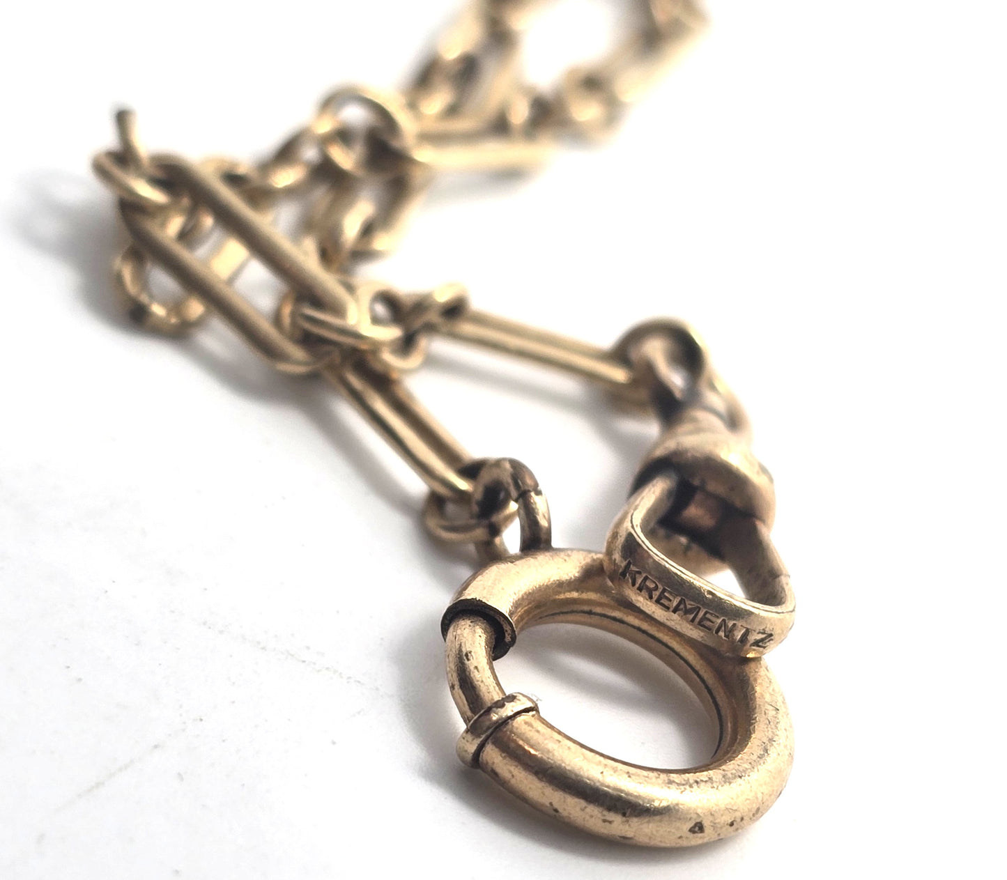 Krementz antique yellow gold filled trombone link 7 inch long  watch chain