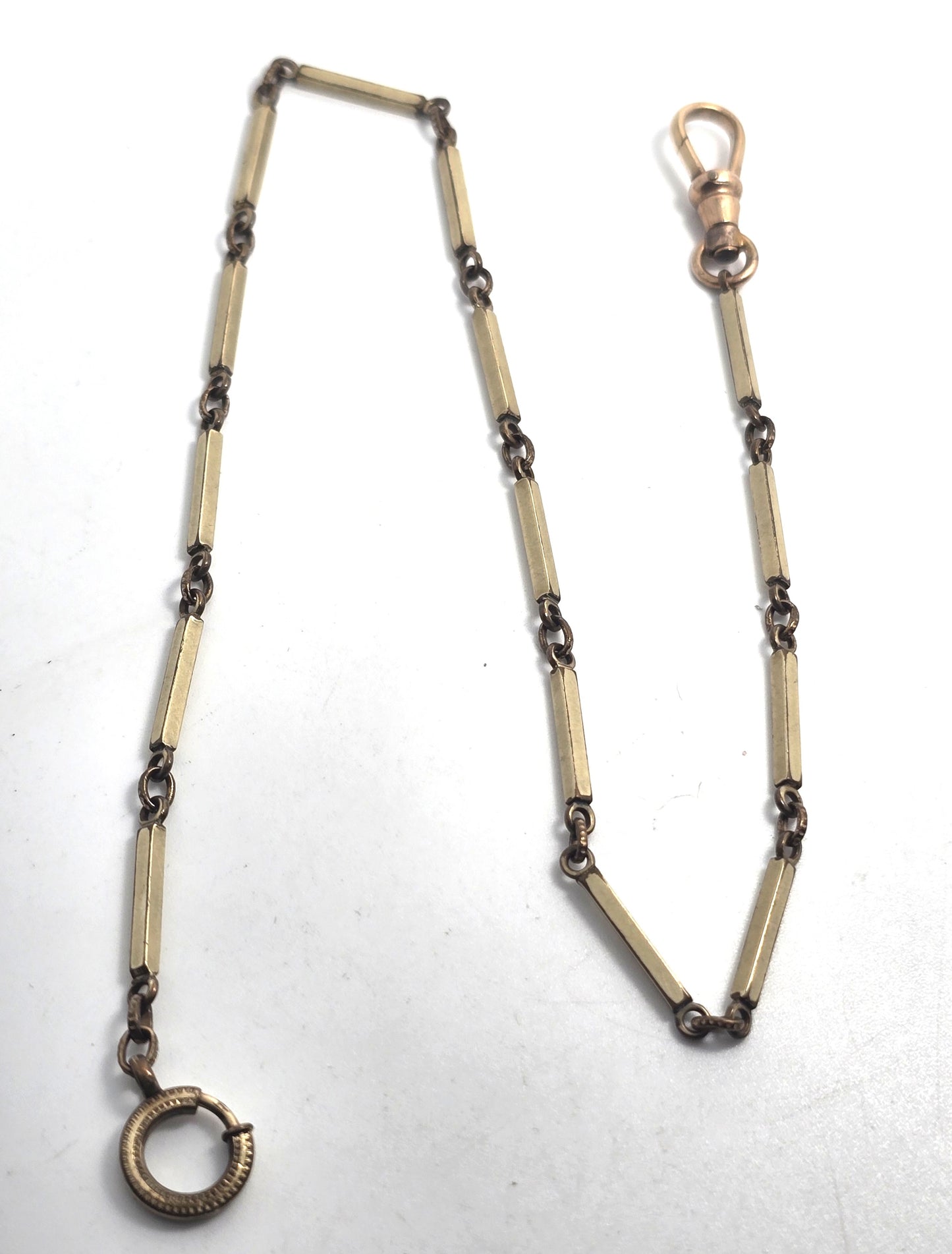 Art Deco antique yellow gold filled embossed bar link 12.5 inch long watch fob chain