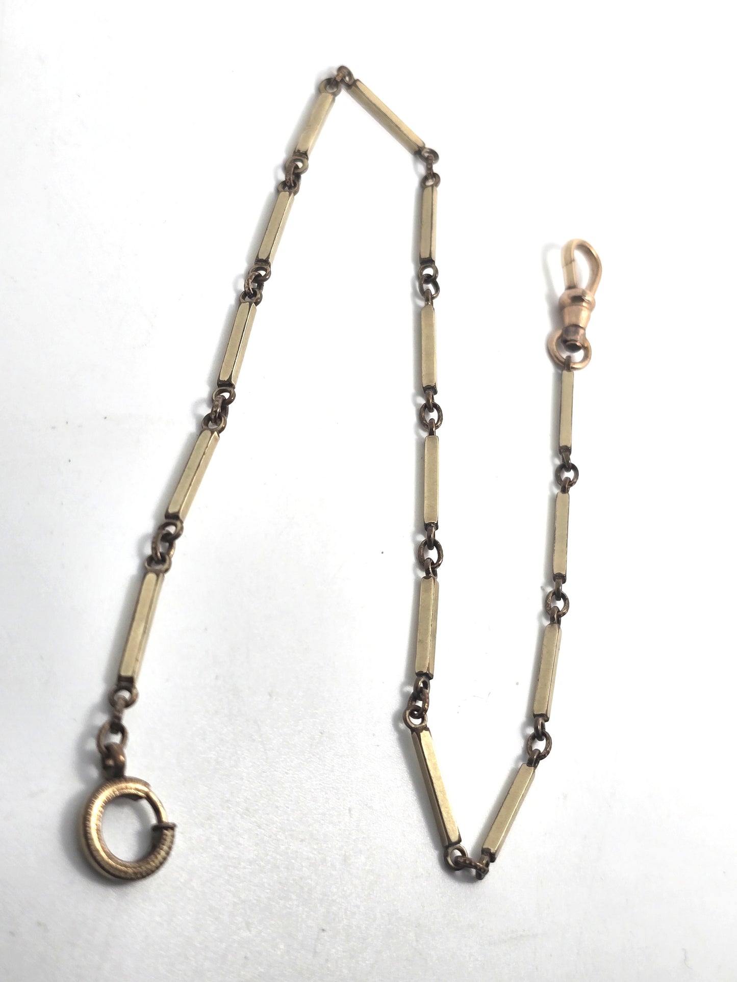 Art Deco antique yellow gold filled embossed bar link 12.5 inch long watch fob chain